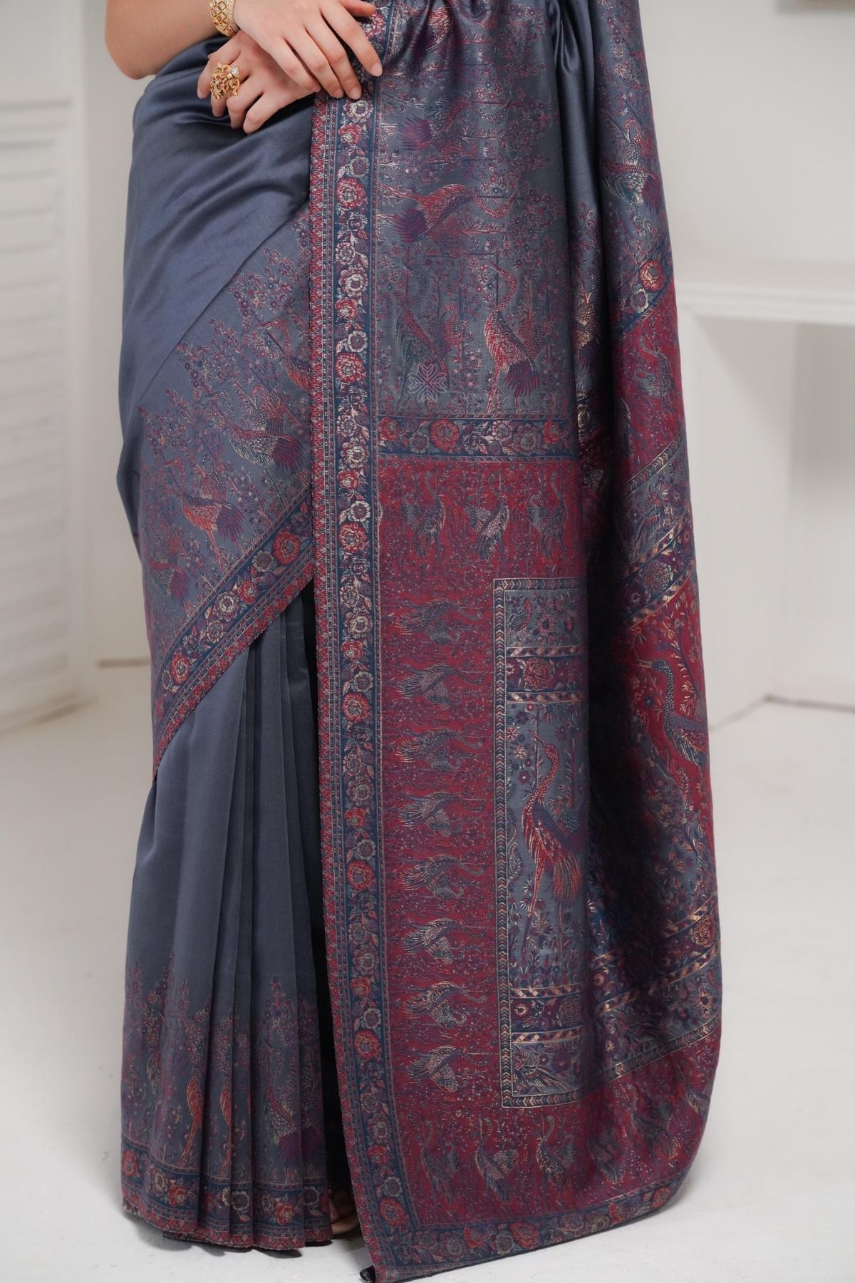 Grey Kani Pallu Silk Saree