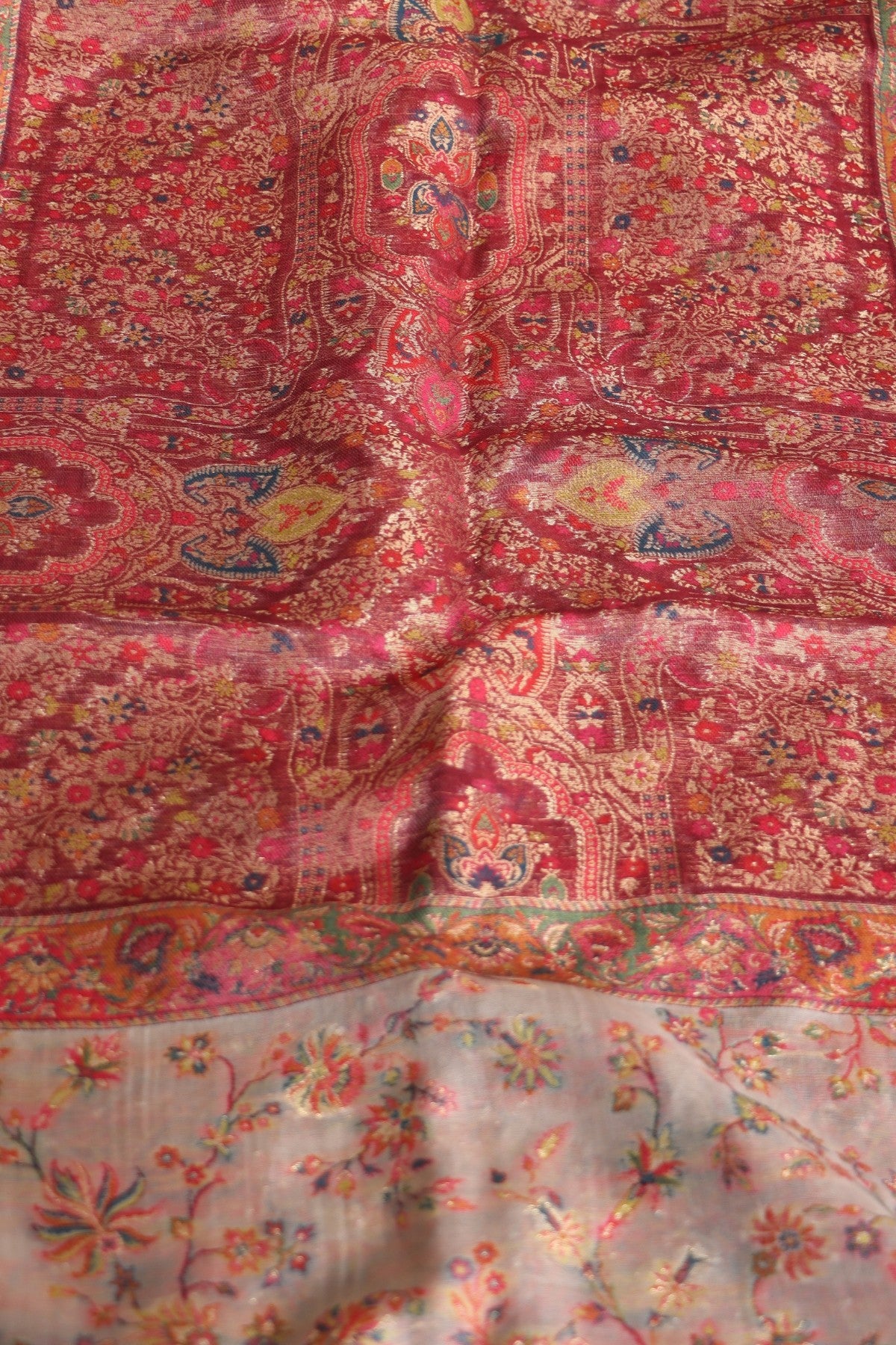 Beige Kani Organza Silk Suit