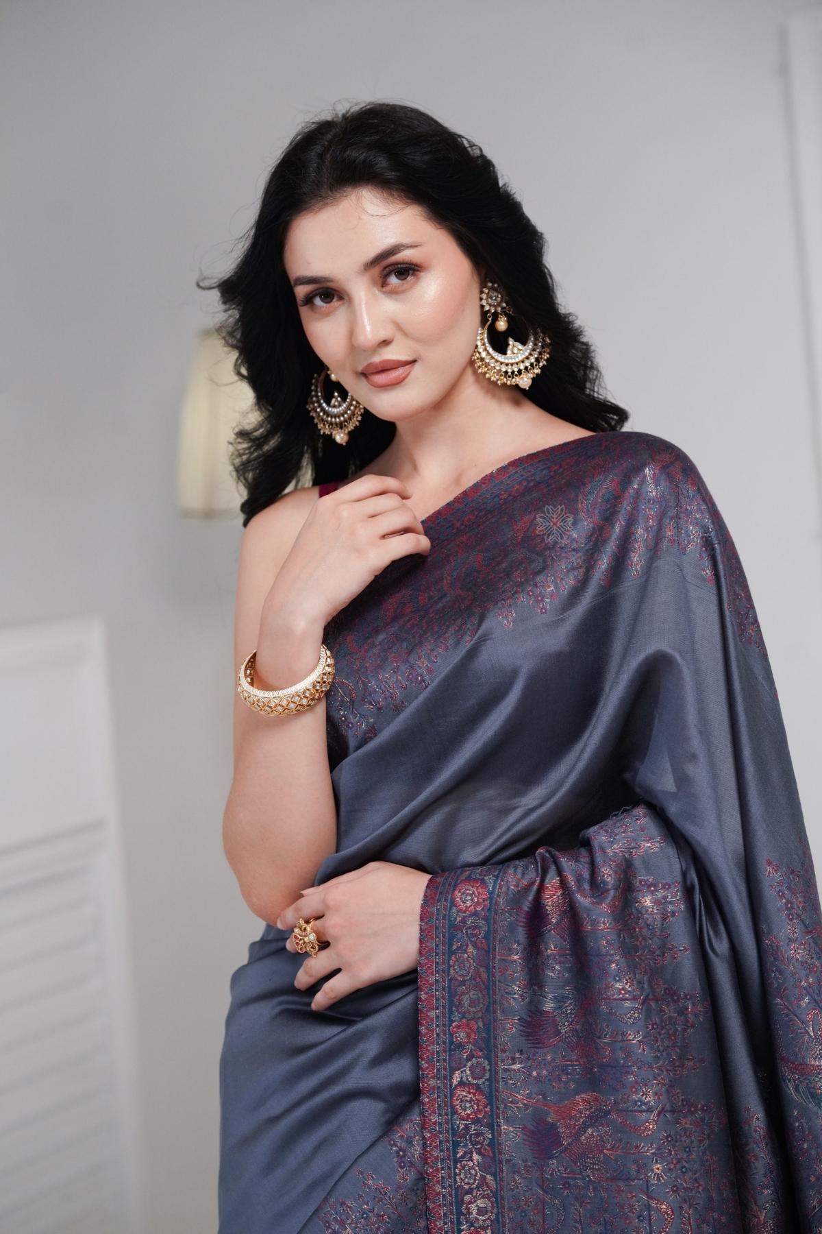 Grey Kani Pallu Silk Saree