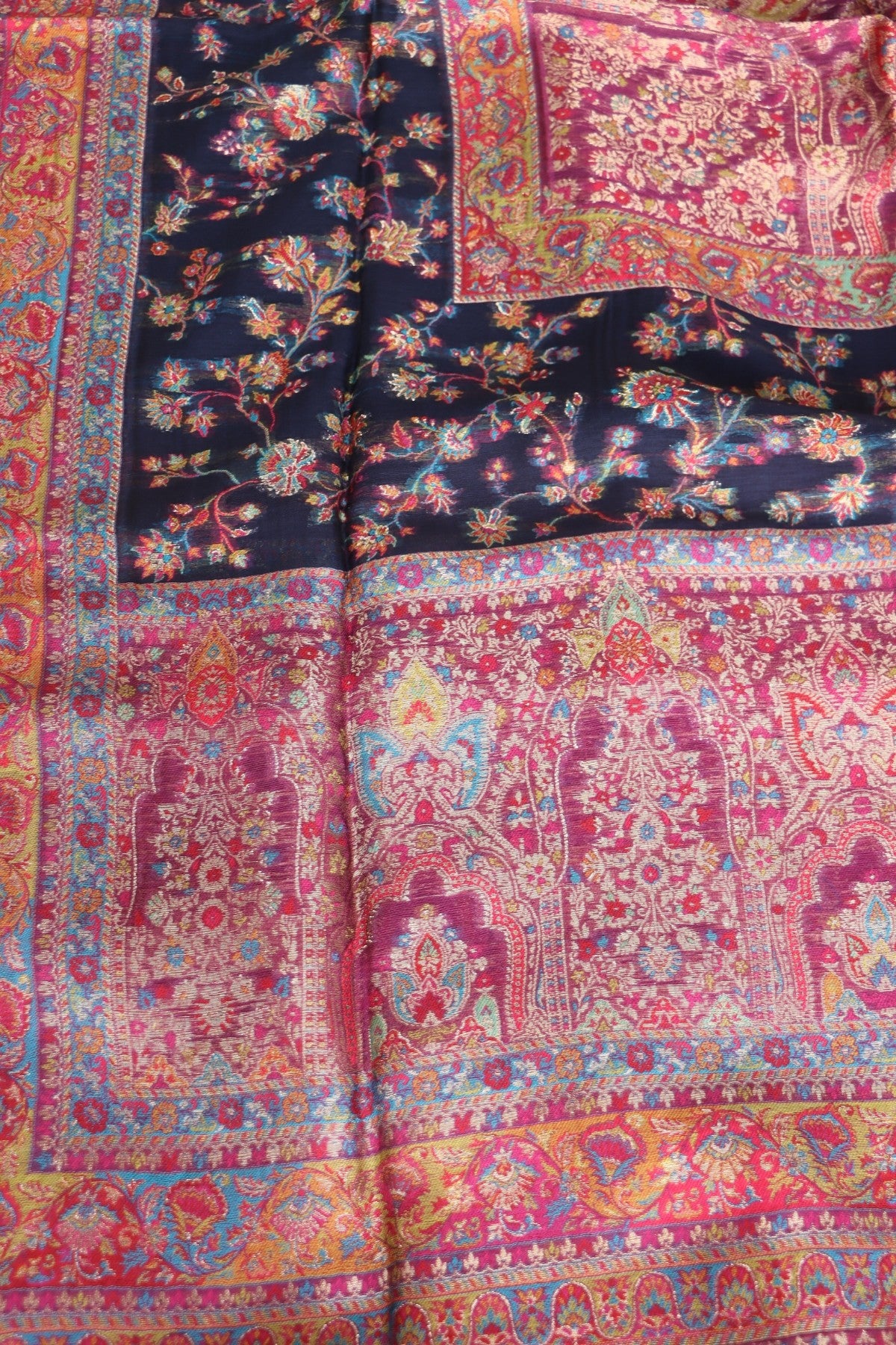 Navy Blue Kani Silk Suit with Allover Dupatta