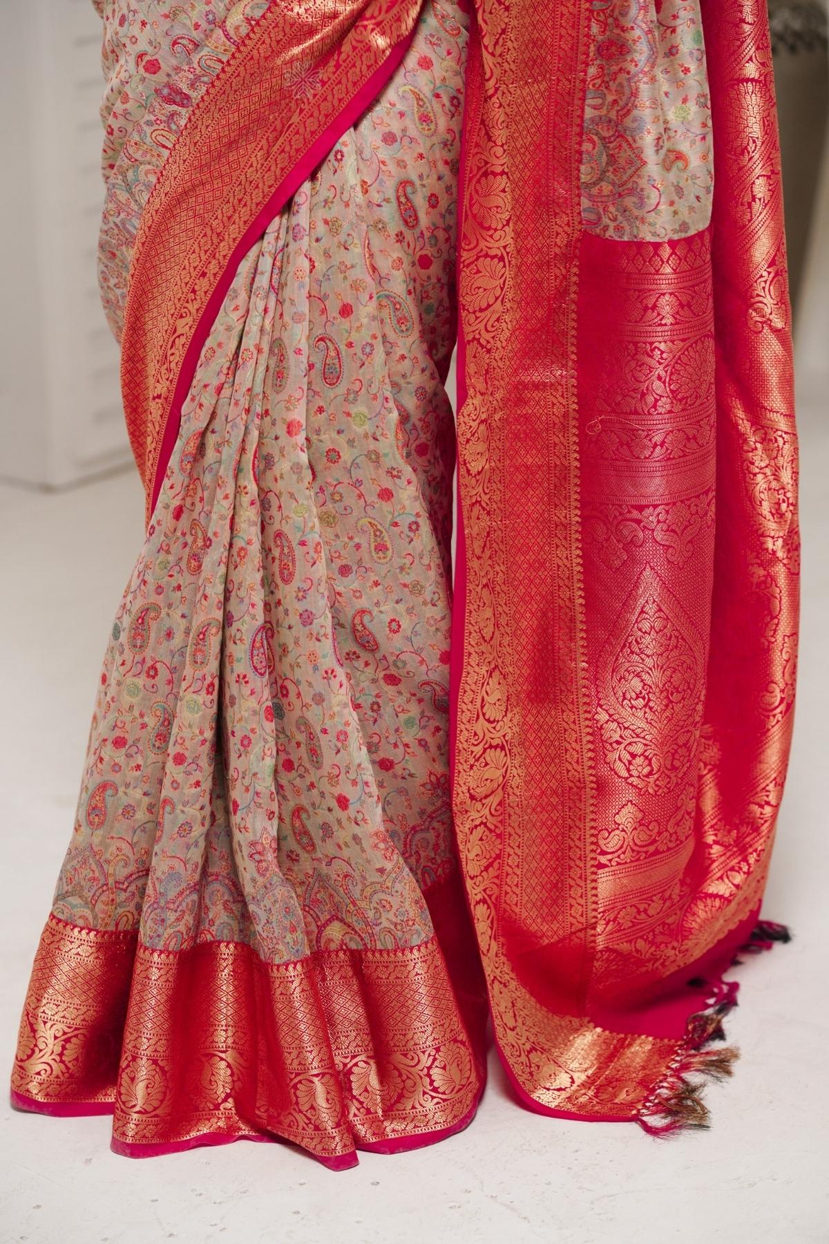 Beige Kani Kanjivaram Silk Saree