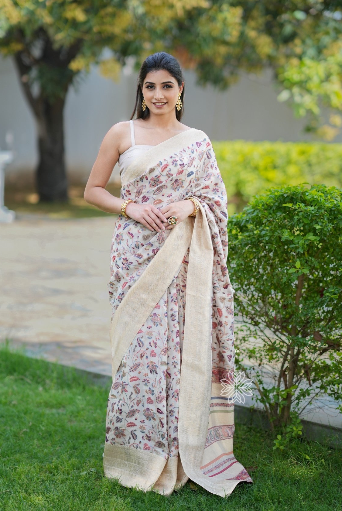 Beige All Over Kani Organza Silk Saree