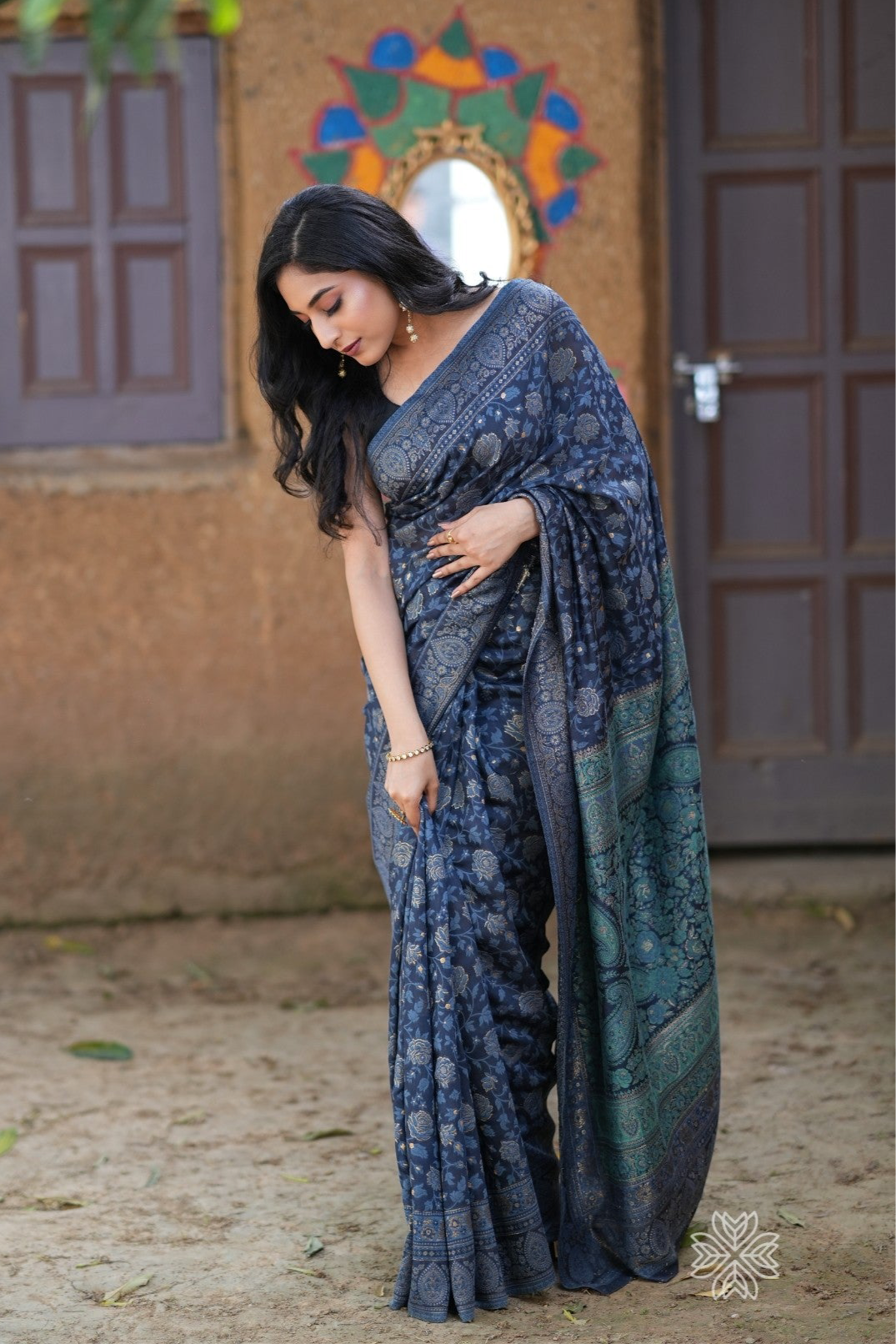Dark Grey Kani Chanderi Silk Saree