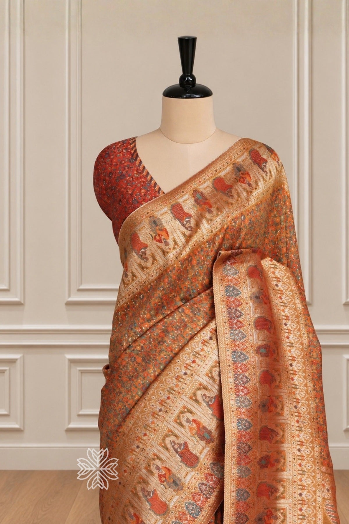 Sunset Yellow Kani Darbar Silk Saree