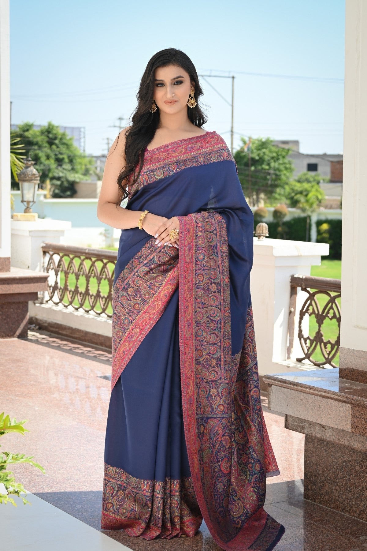 Navy Blue Kani Jamawar Pallu Silk Saree