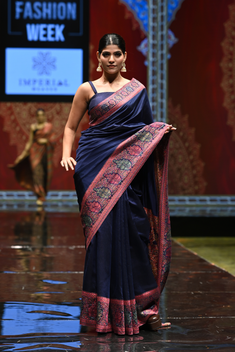 Navy Blue Kani Silk Saree