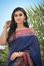 Navy Blue Kani Jamawar Pallu Silk Saree