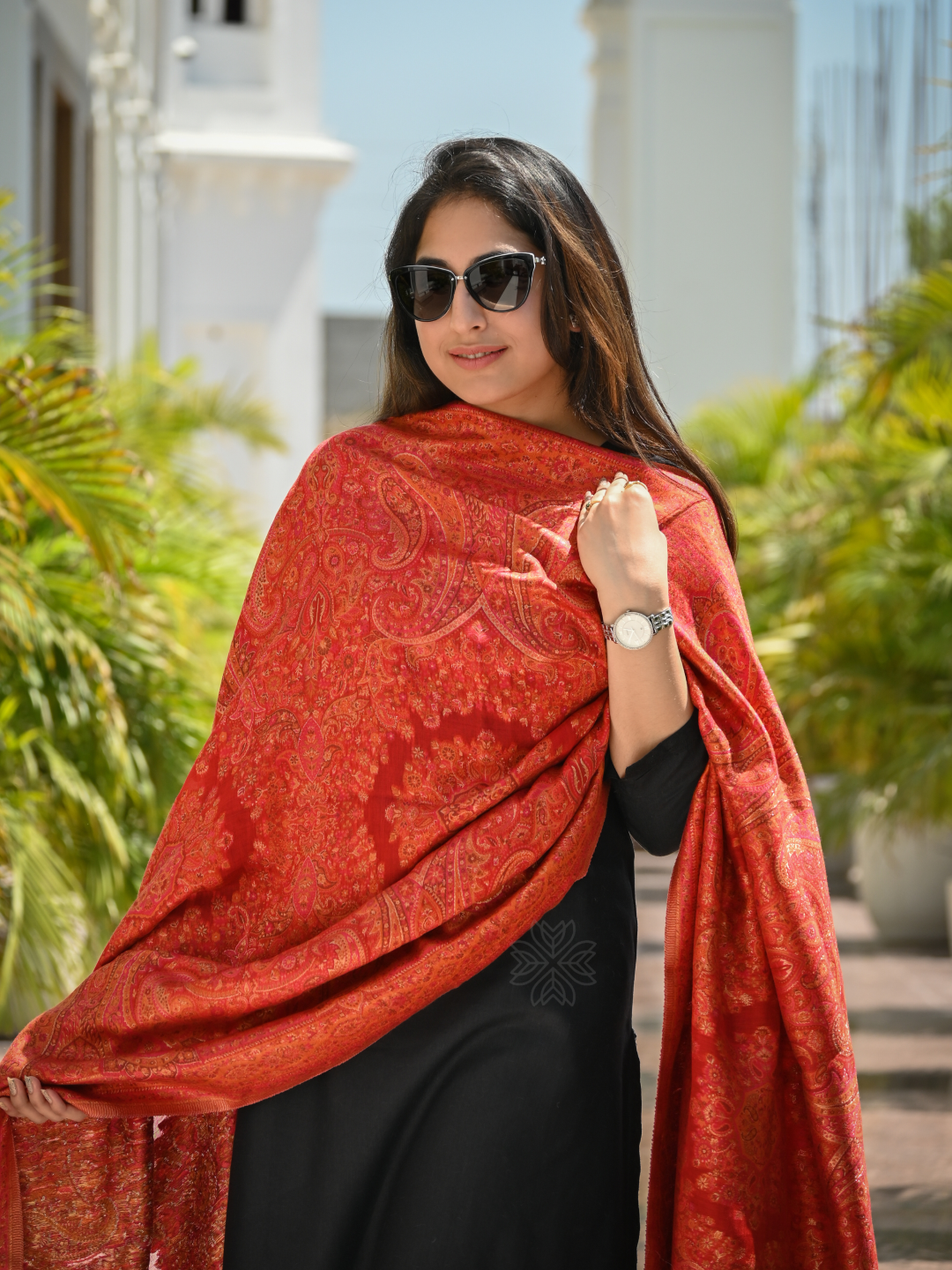 Red Kani Silk Jamawar Paisley DupattaImperial Weaves