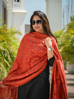 Red Kani Silk Jamawar Paisley DupattaImperial Weaves