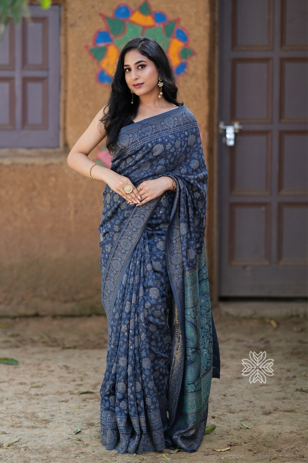 Dark Grey Kani Chanderi Silk Saree