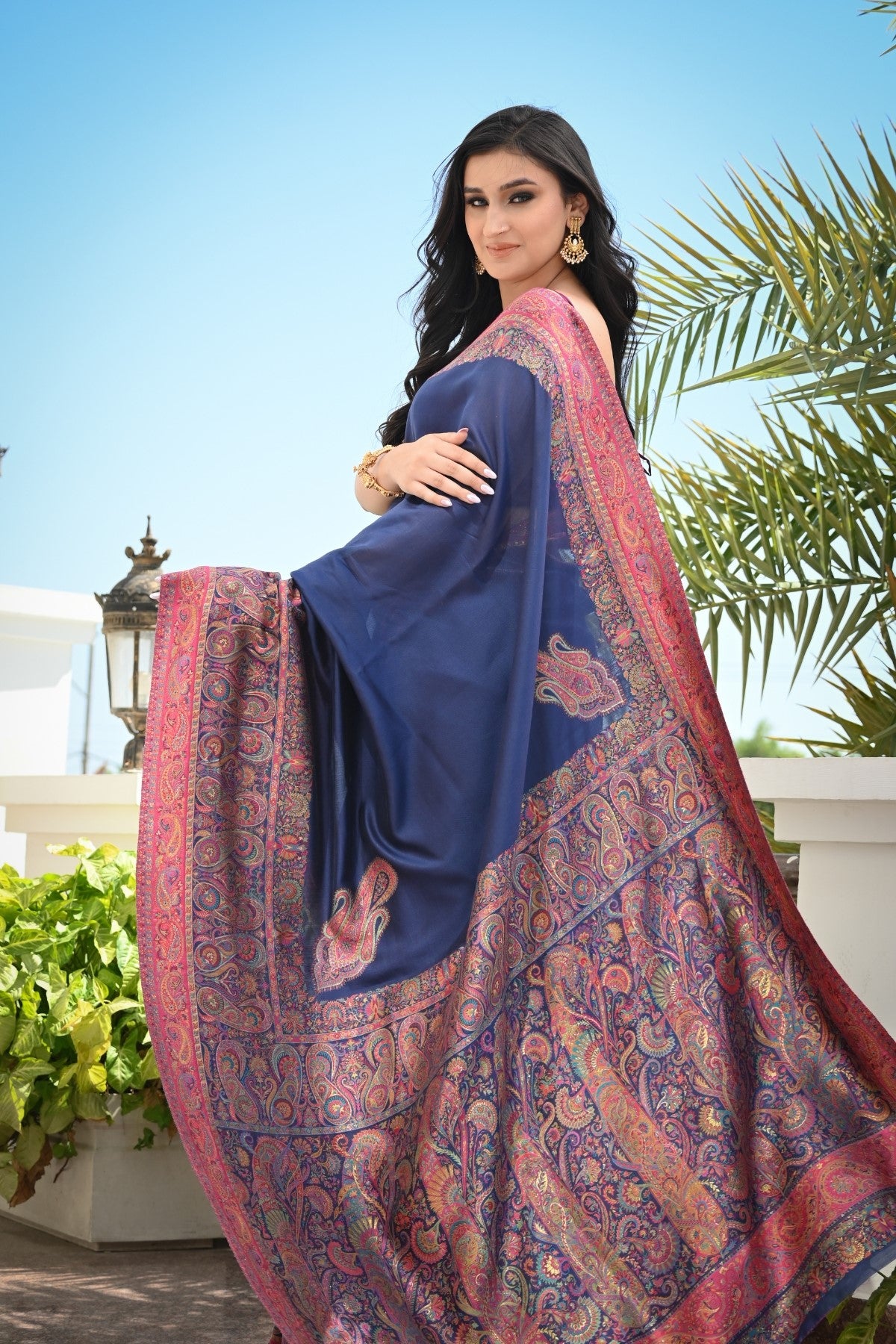 Navy Blue Kani Jamawar Pallu Silk Saree