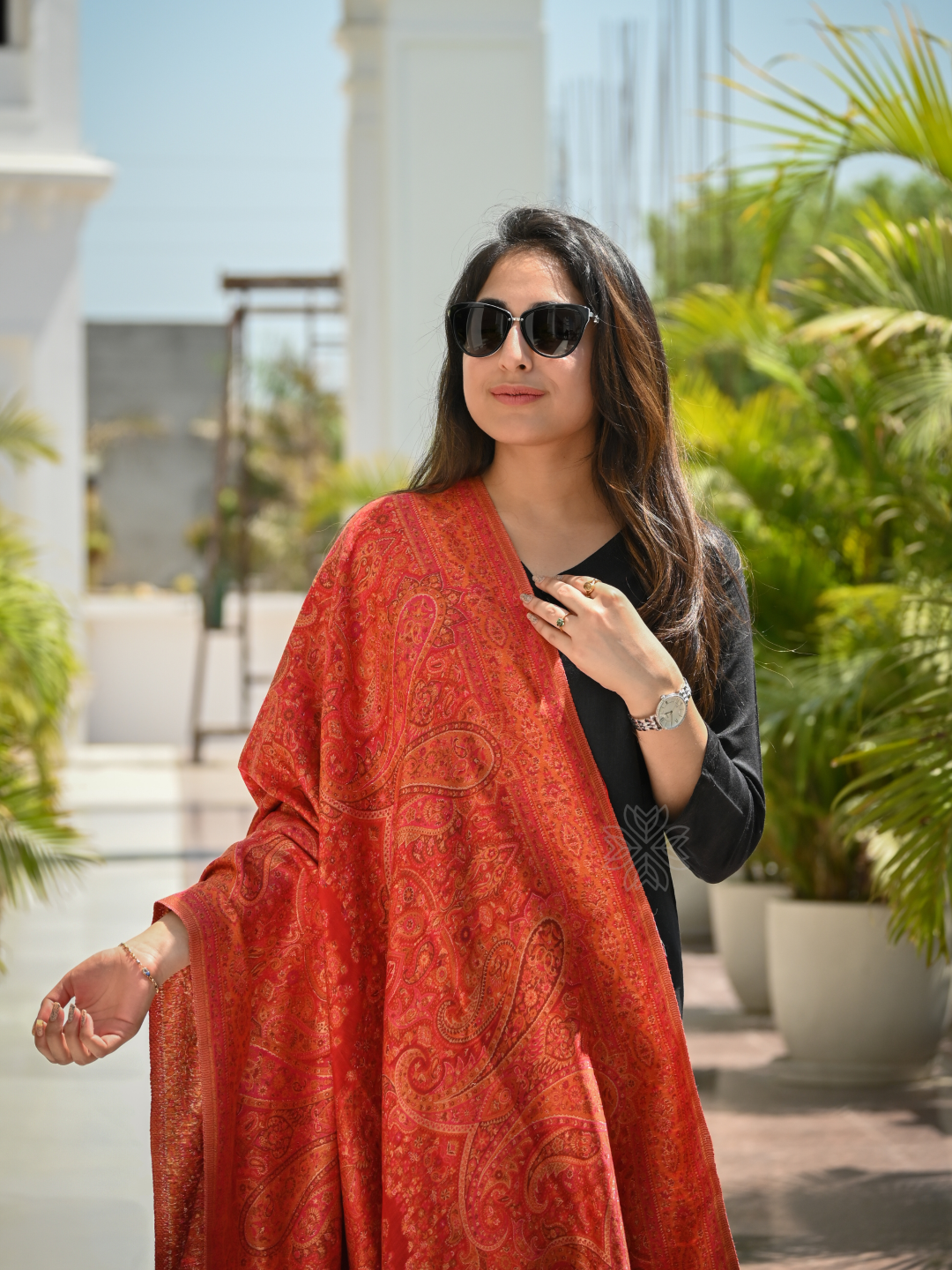 Red Kani Silk Jamawar Paisley DupattaImperial Weaves