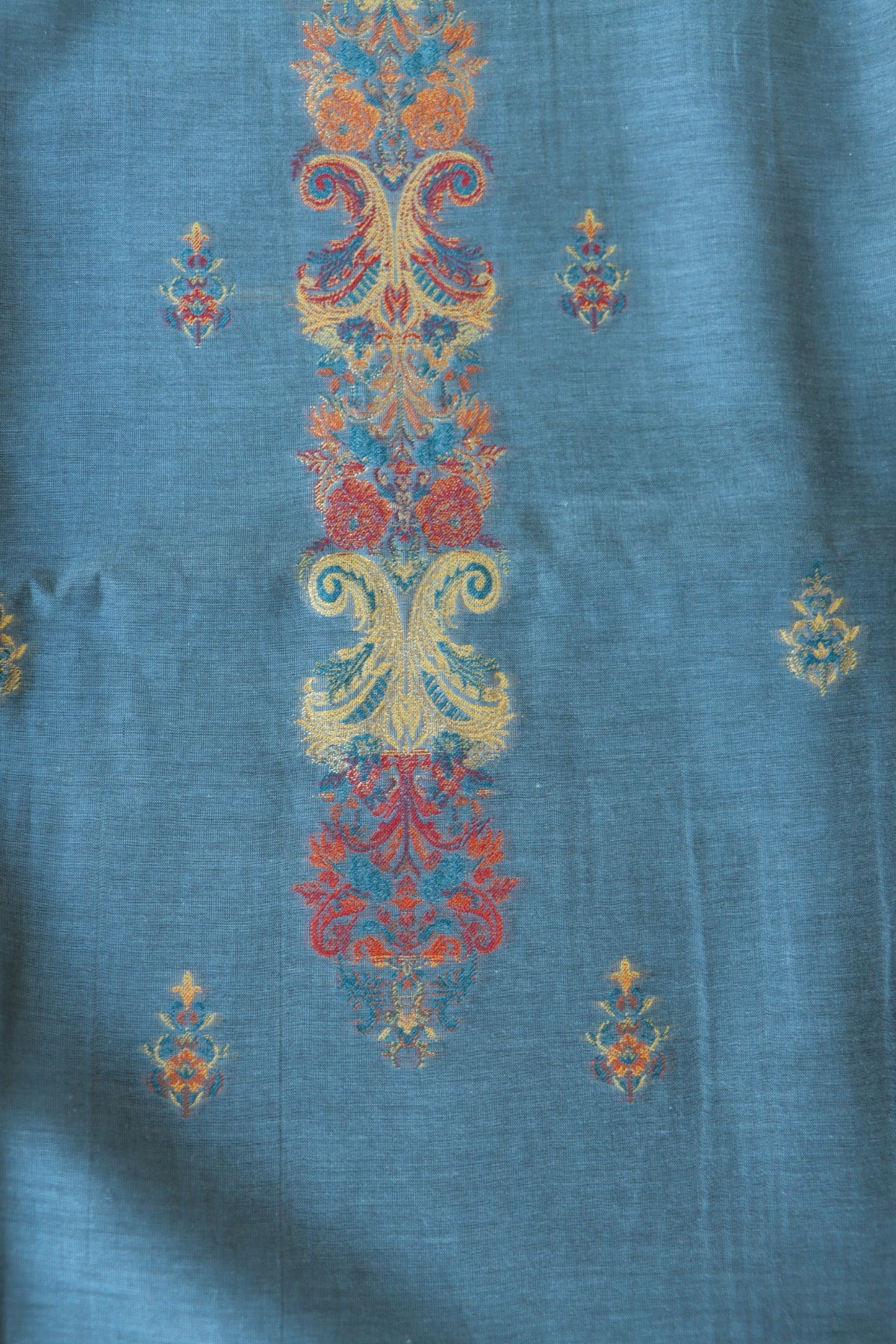 Grey Kani Silk Linen Suit with Floral Dupatta