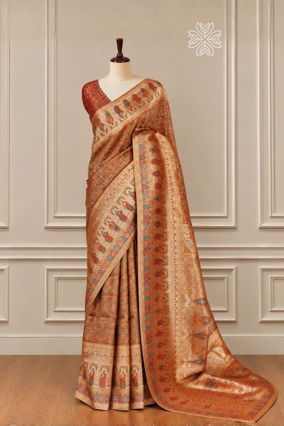 Sunset Yellow Kani Darbar Silk Saree