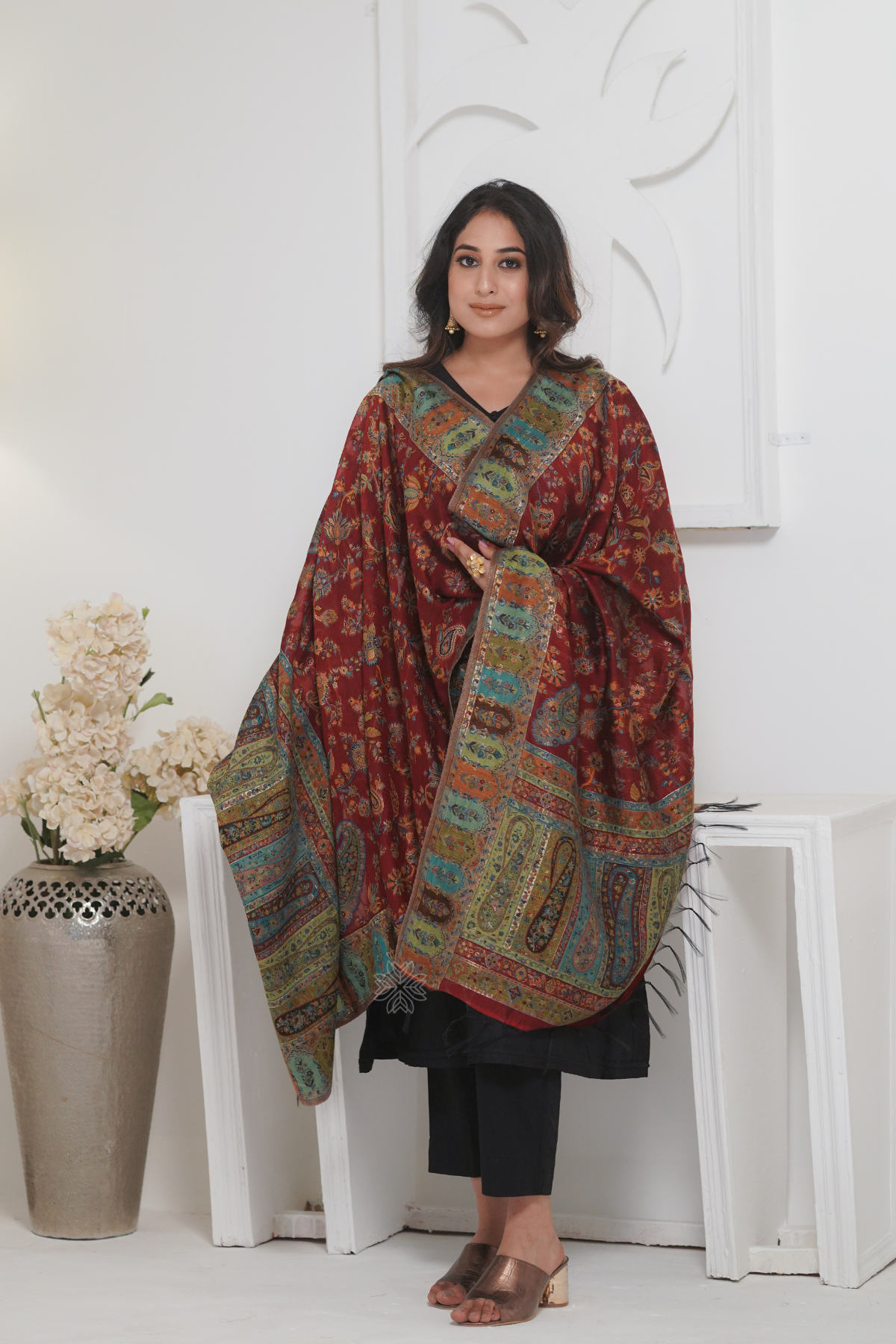 Maroon Kani Silk Paisley Dupatta