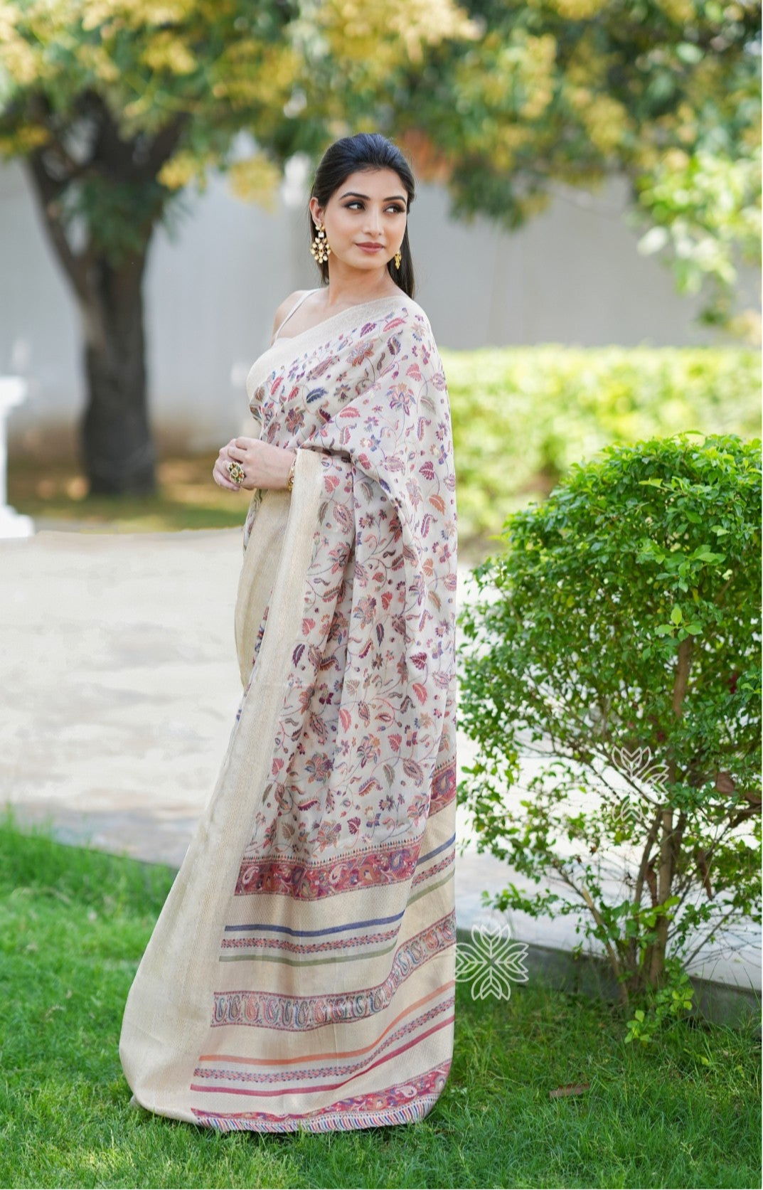 Beige All Over Kani Organza Silk Saree