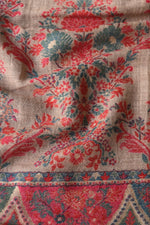 Beige Floral Kani Fine Wool Shawl