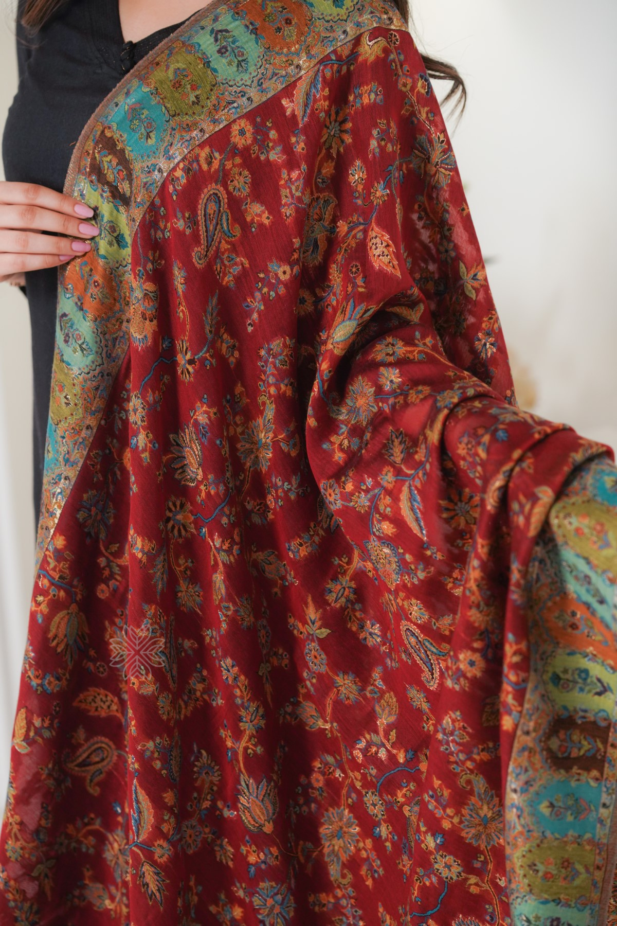 Maroon Kani Silk Paisley Dupatta