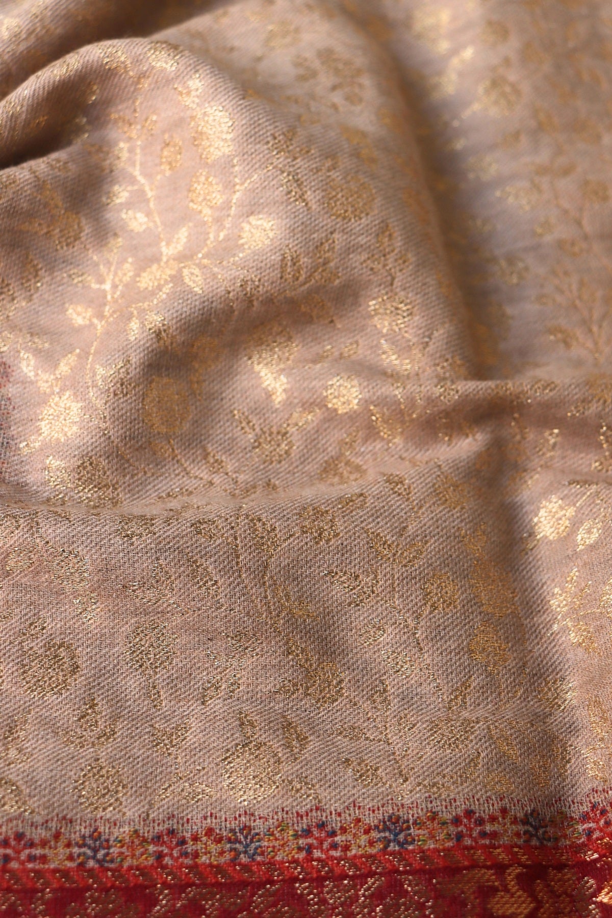 Beige Zari Kani Fine Wool Shawl