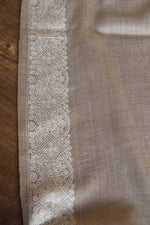 Beige Embroidered Men Fine Wool Shawl