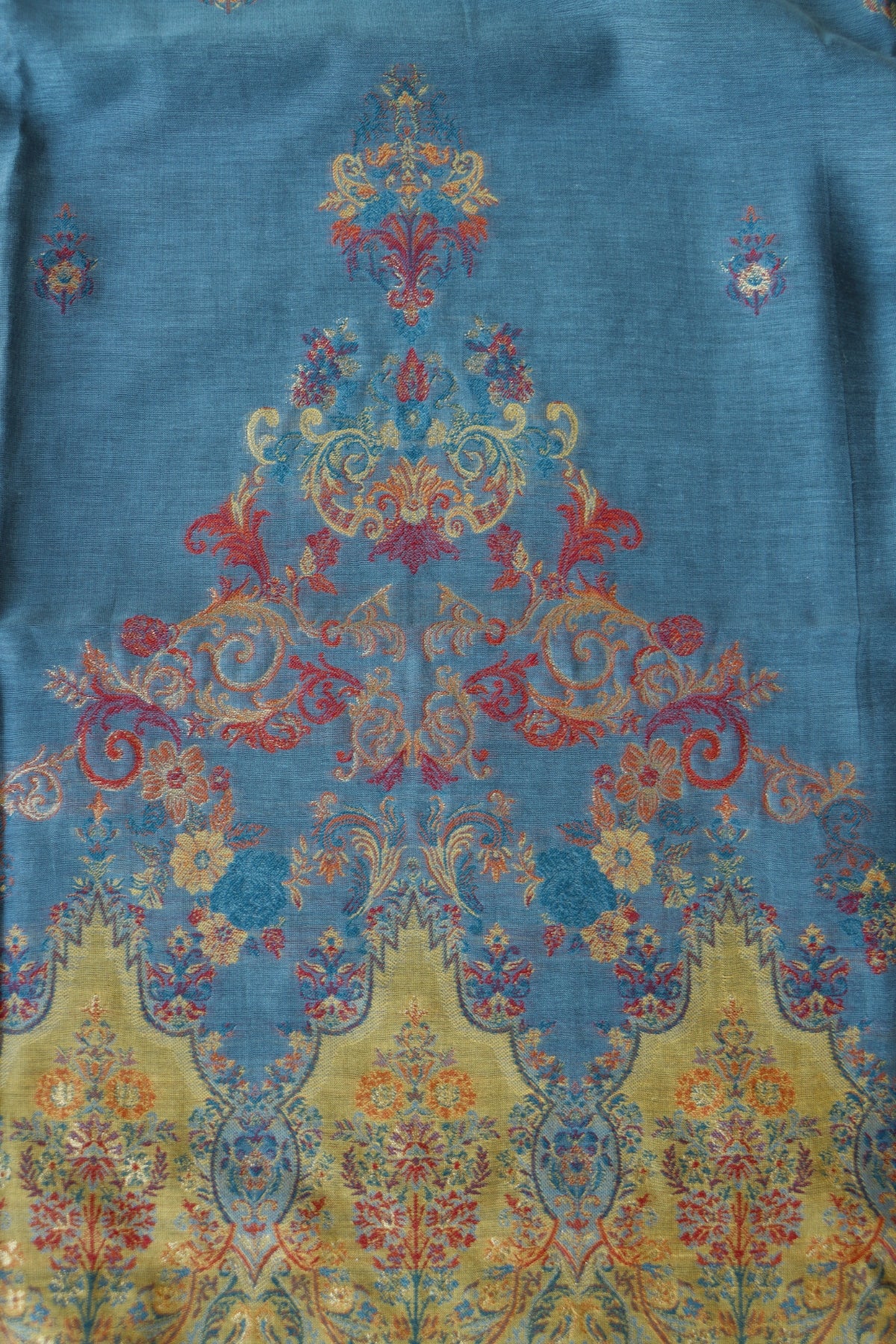 Grey Kani Silk Linen Suit with Floral Dupatta