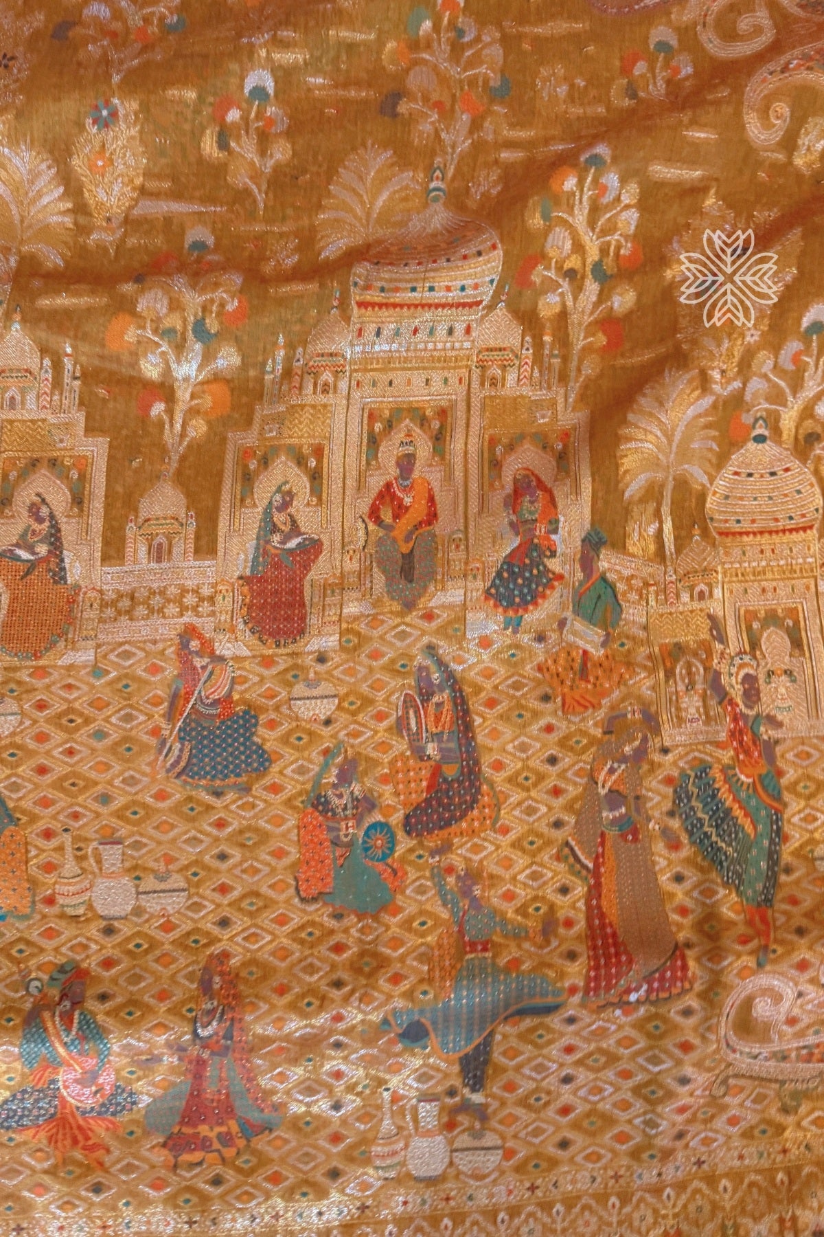 Sunset Yellow Kani Darbar Silk Saree