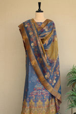 Grey Kani Silk Linen Suit with Floral Dupatta