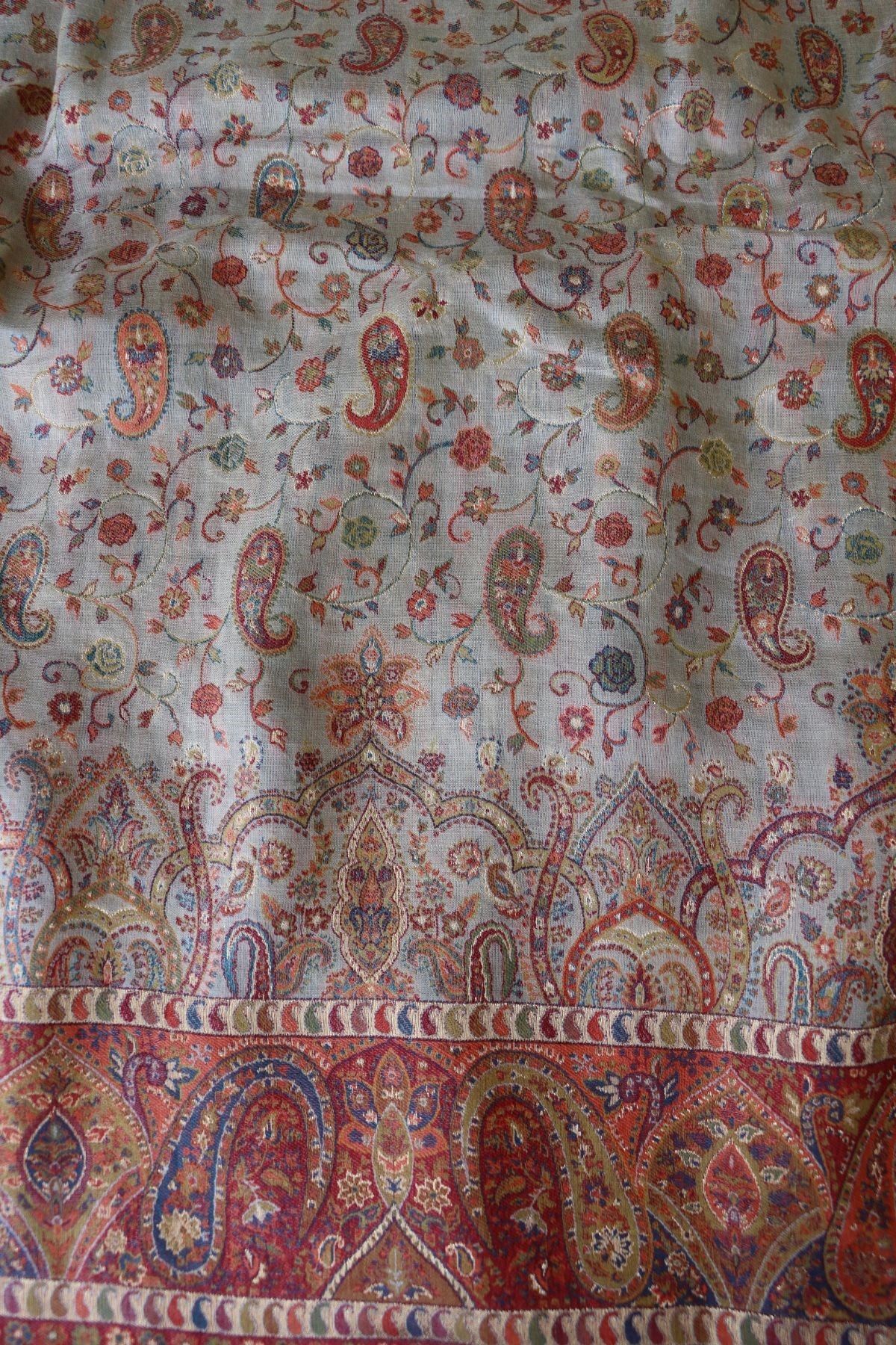 Beige Kani Pashmina Silk Saree