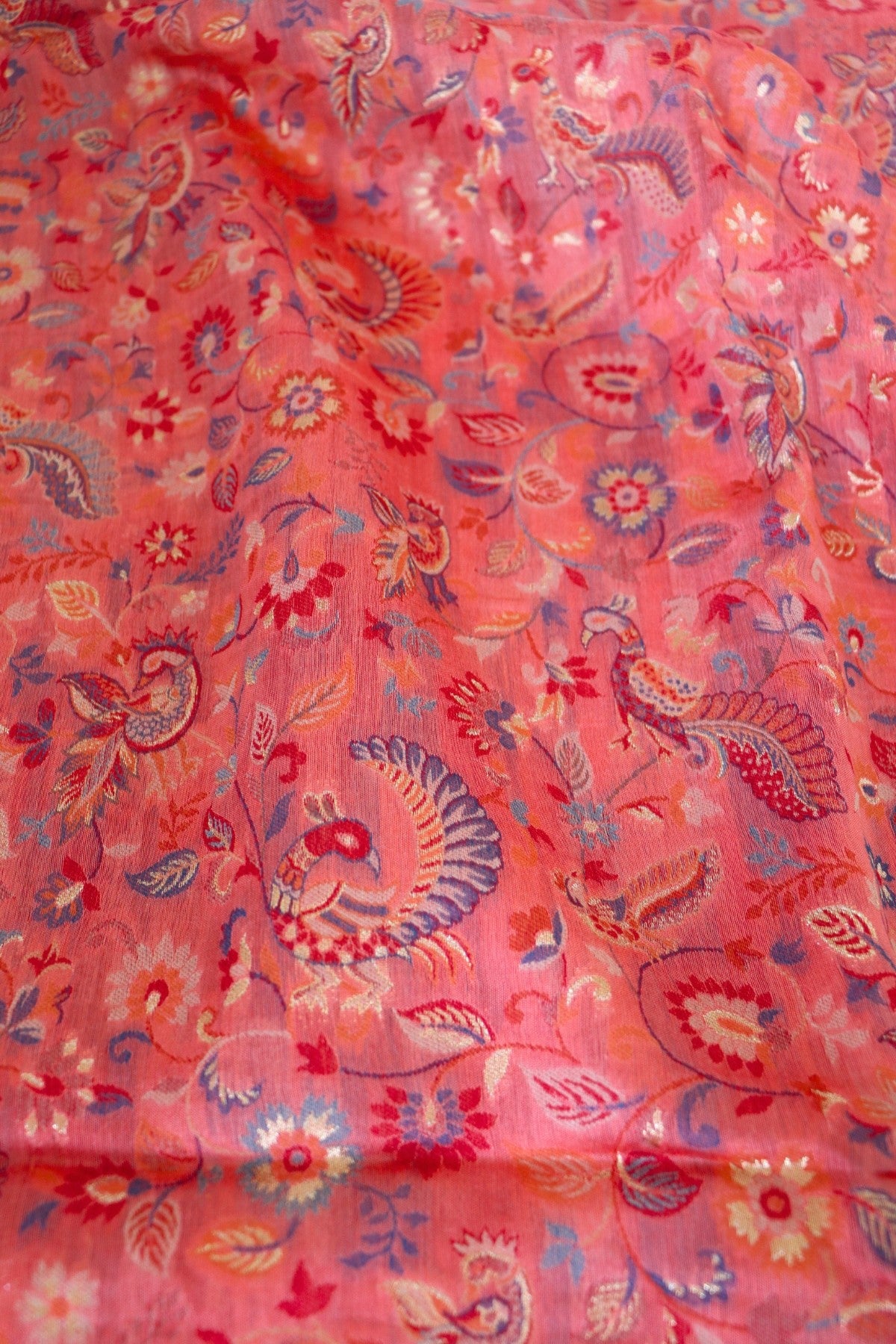 Peach Kani Kalamkari Silk Saree