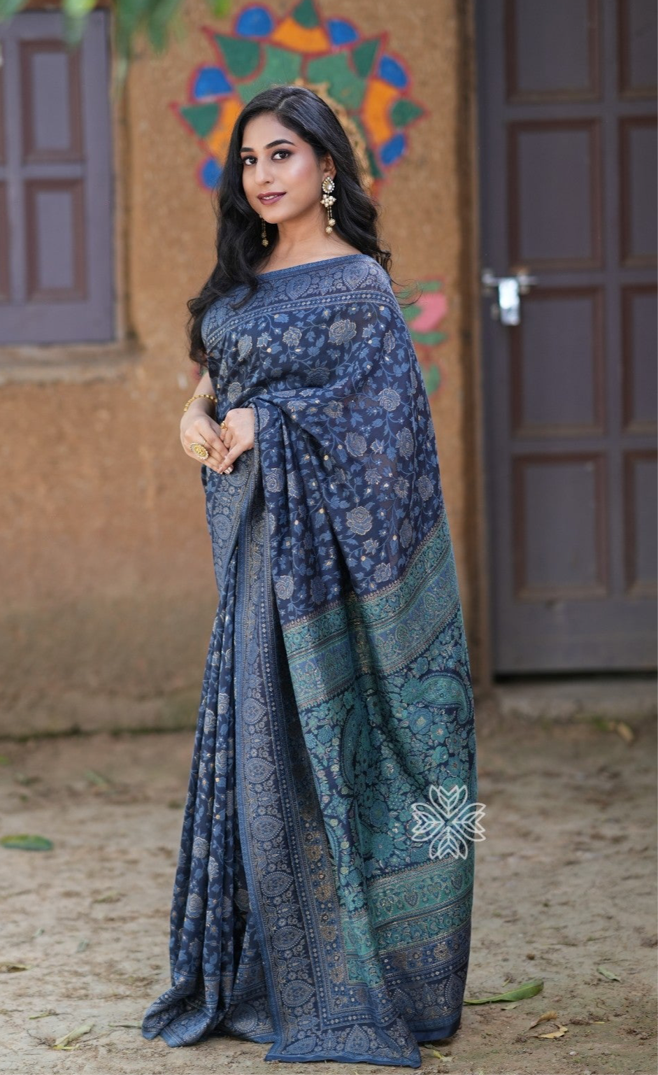 Dark Grey Kani Chanderi Silk Saree