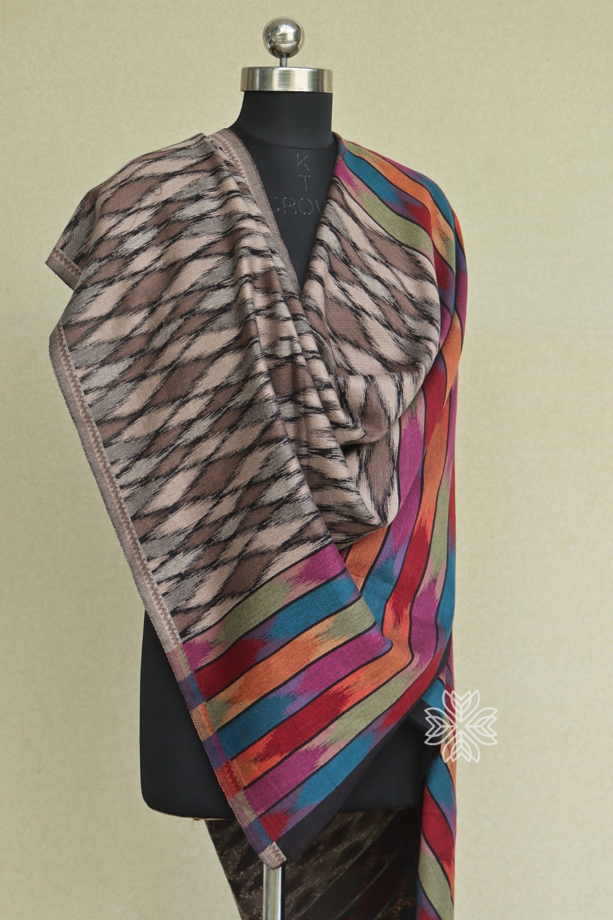 Beige Kani Ikkat Fine Wool Shawl
