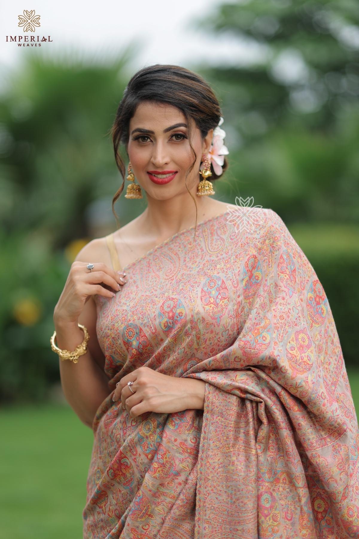 Beige Kani Silk Saree