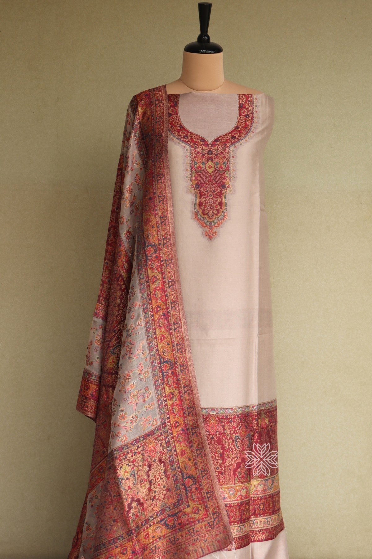 Beige Kani Organza Silk Suit