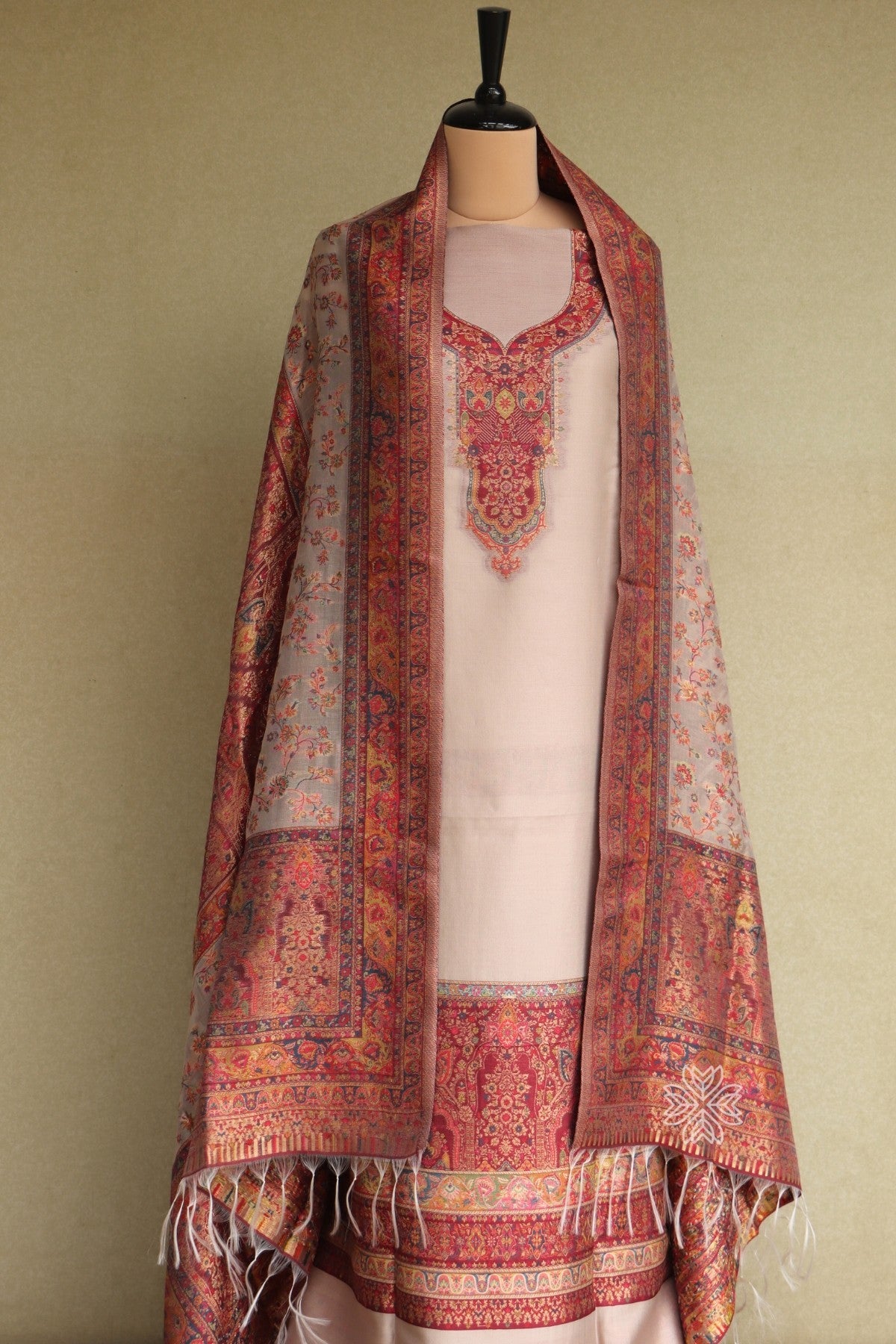Beige Kani Organza Silk Suit