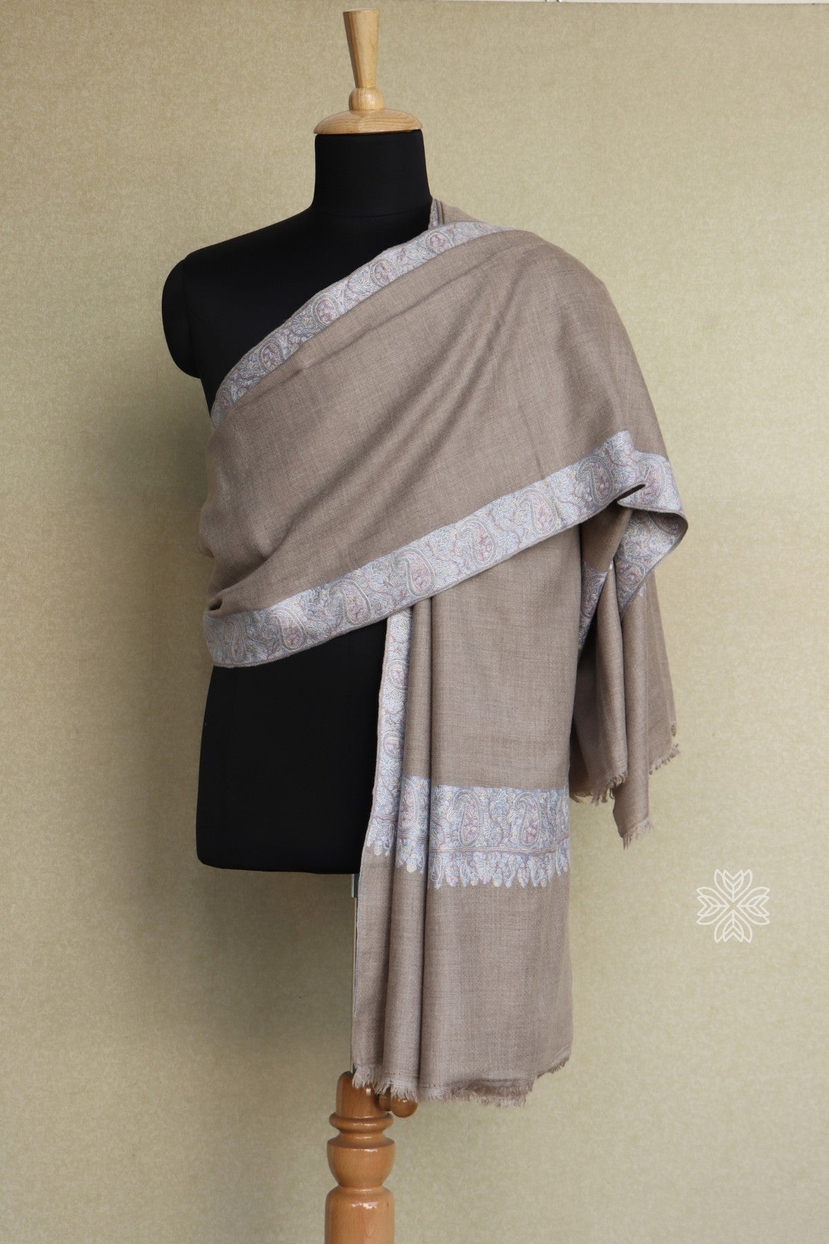Beige Pashmina Sozni Shawl For Men