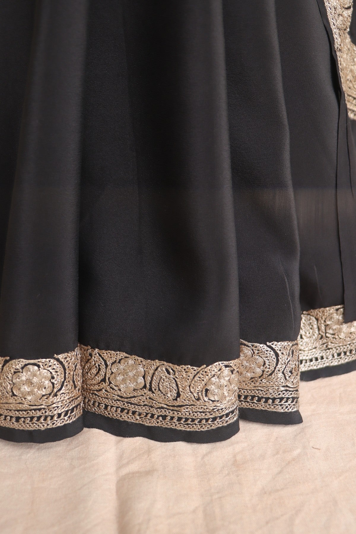 Black Metallic thread Crepe Silk Saree