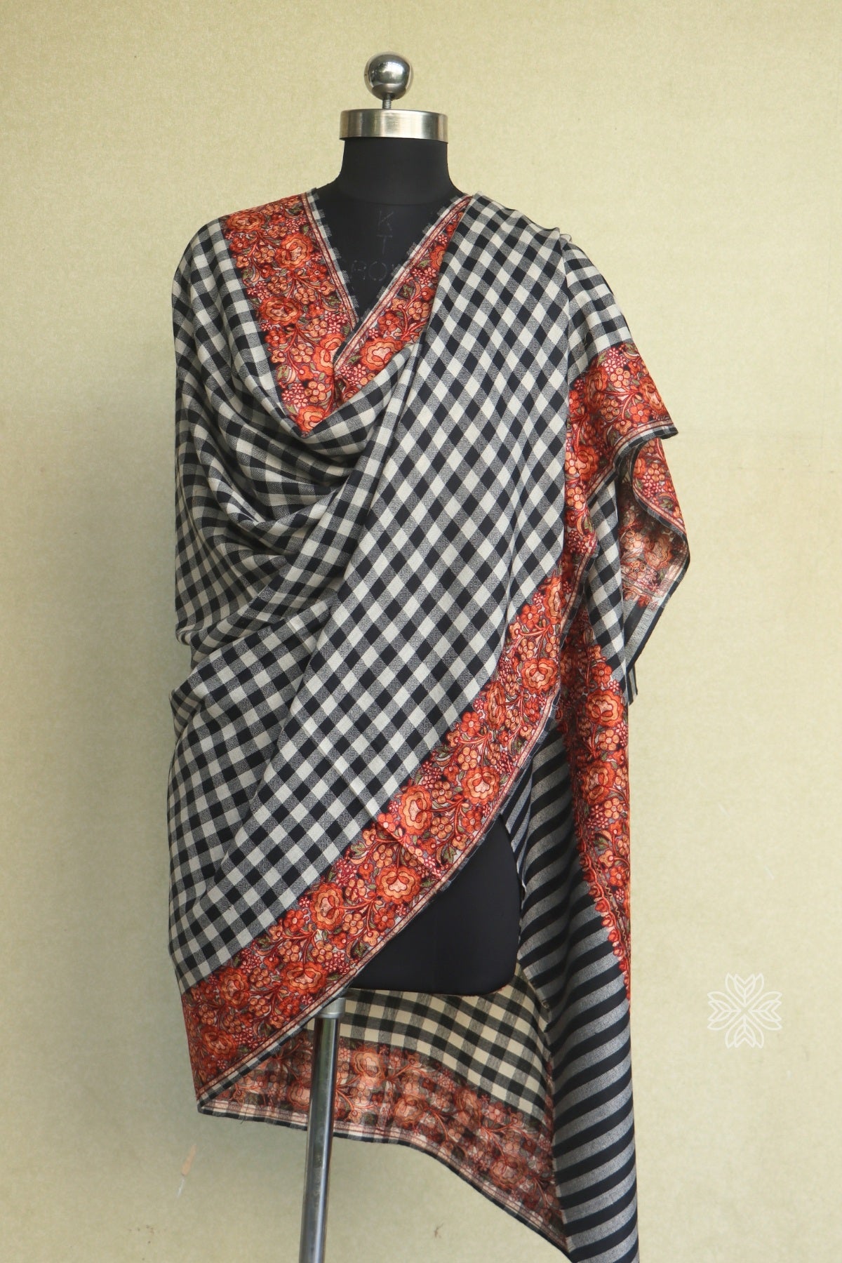 Black Check Aari Fine Wool Shawl