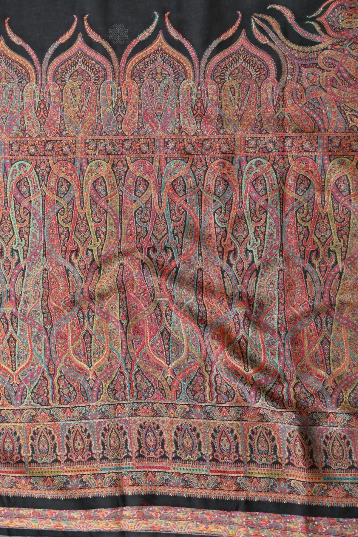 Black Kani Jamawar Pallu Silk SareeImperial Weaves