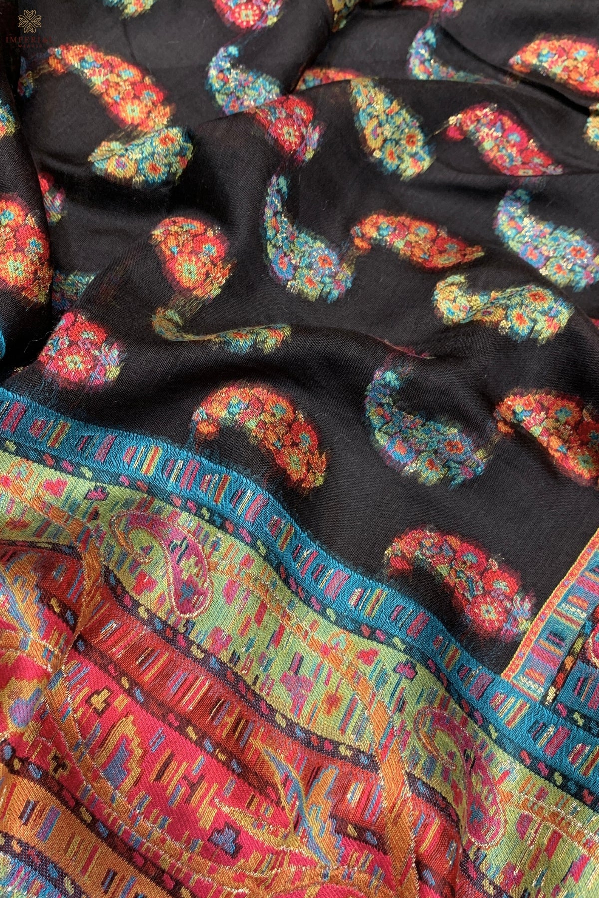 Black Paisley Kani Silk Dupatta -imperial Weaves