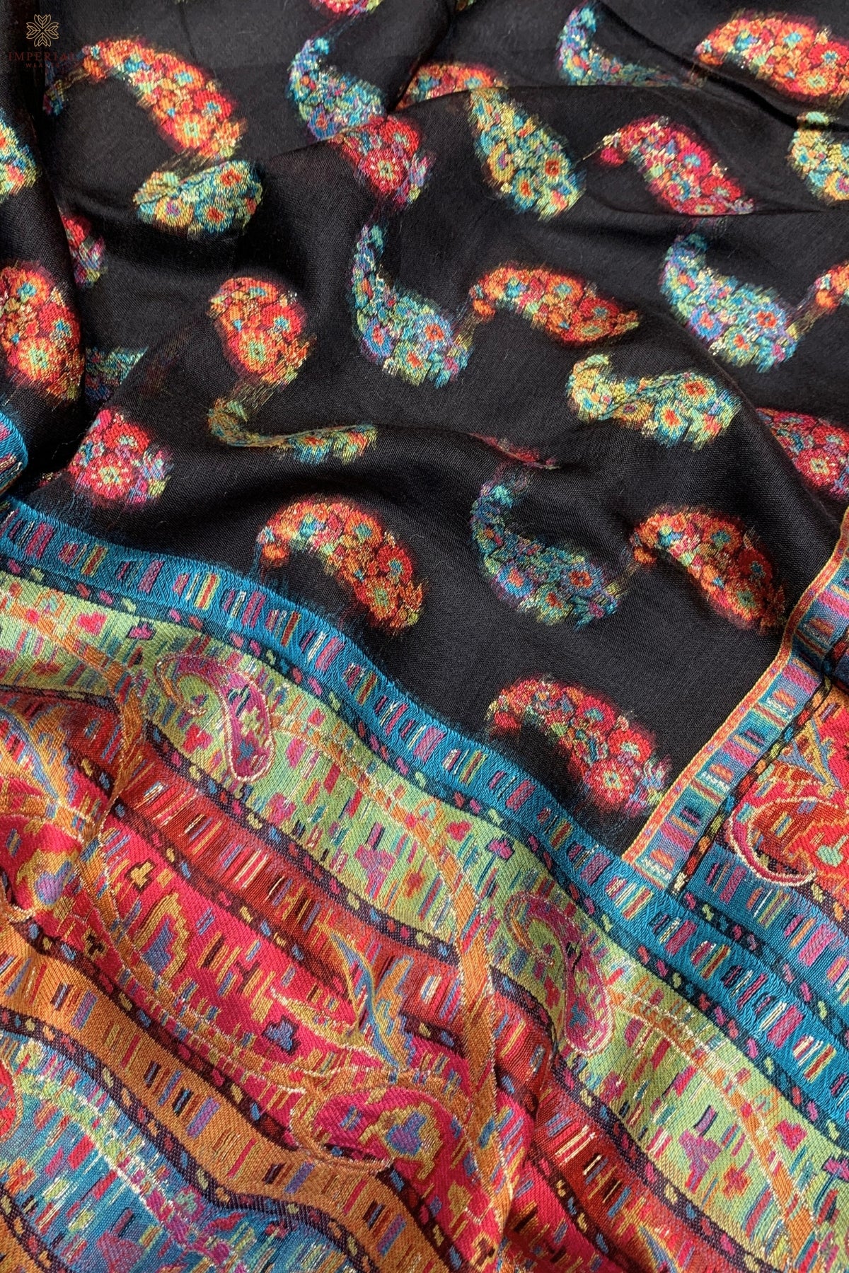 Black Paisley Kani Silk Dupatta -imperial Weaves