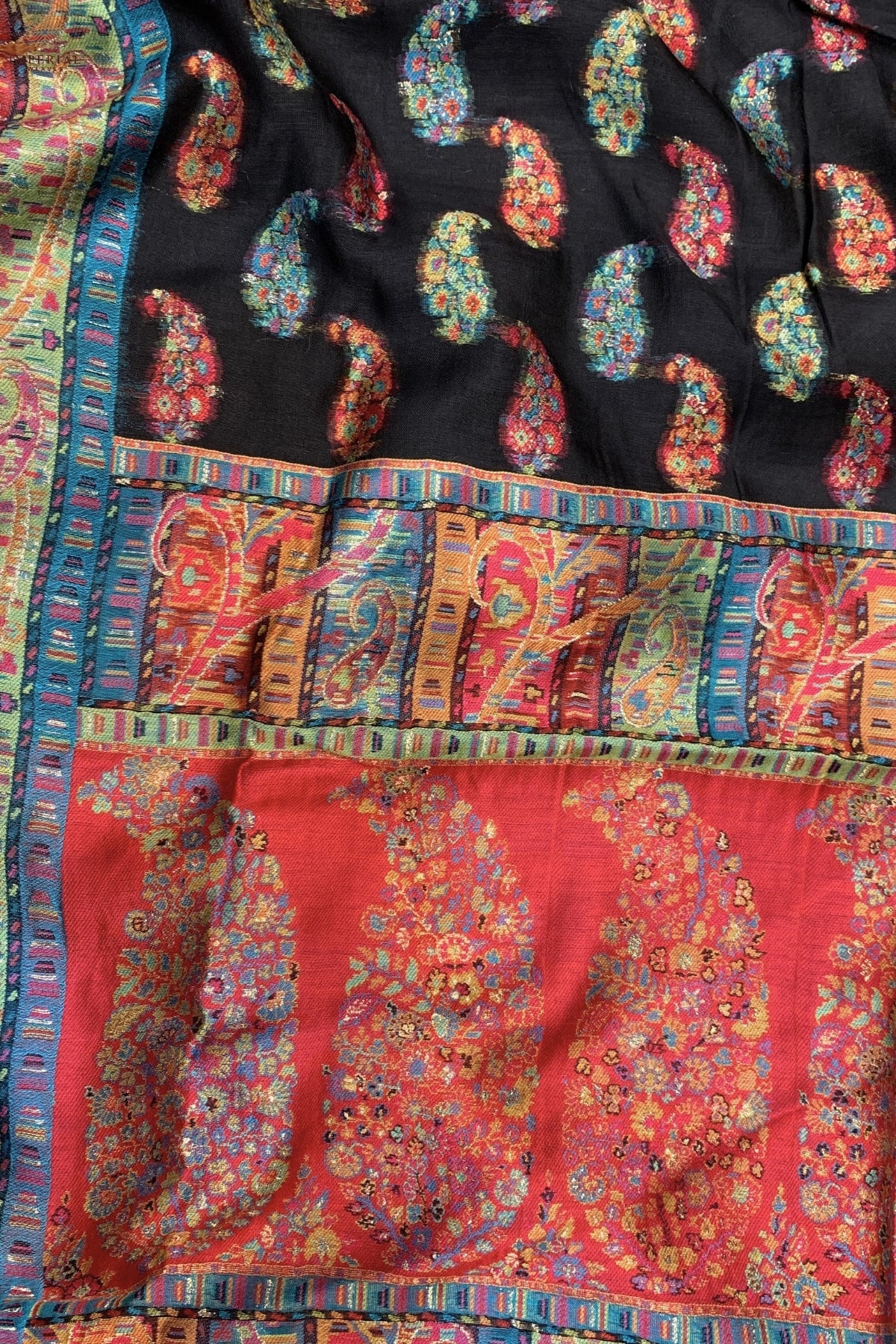 Black Paisley Kani Silk Dupatta -imperial Weaves