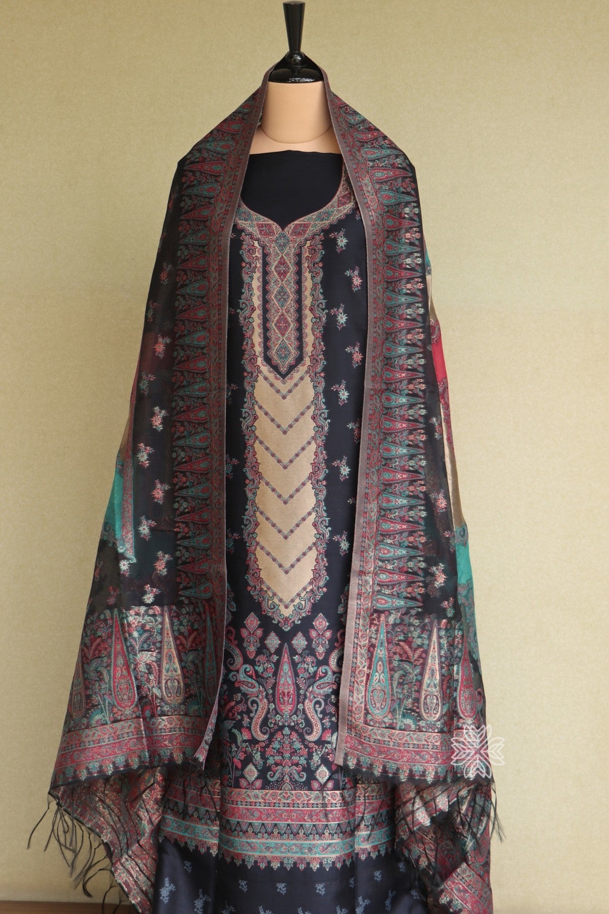 Midnight Blue Kani Silk Suit with Zari Dupatta