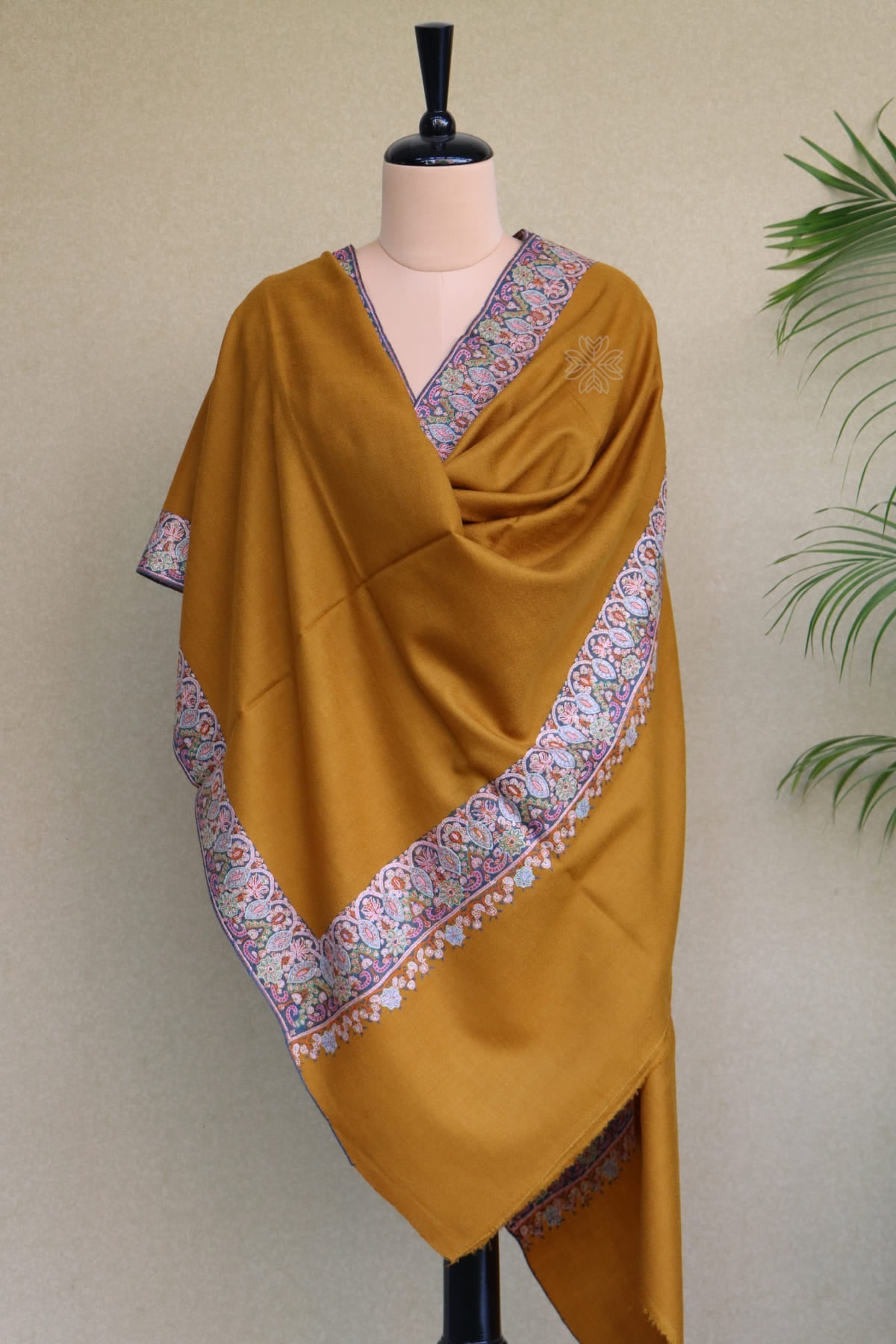 Mustard Yellow Sozni Pashmina Shawl
