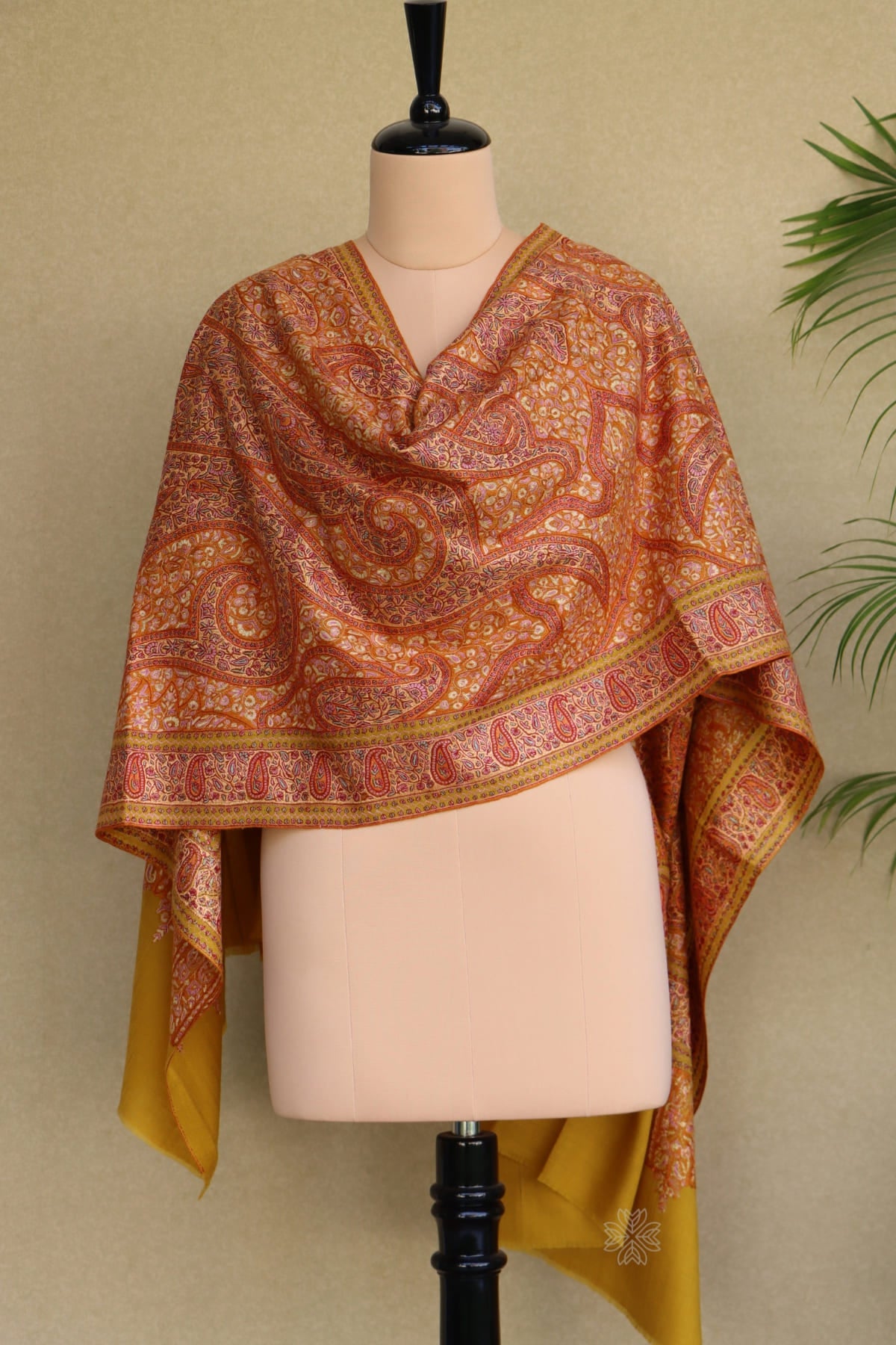 Yellow Sozni Jamawar Pashmina Shawl