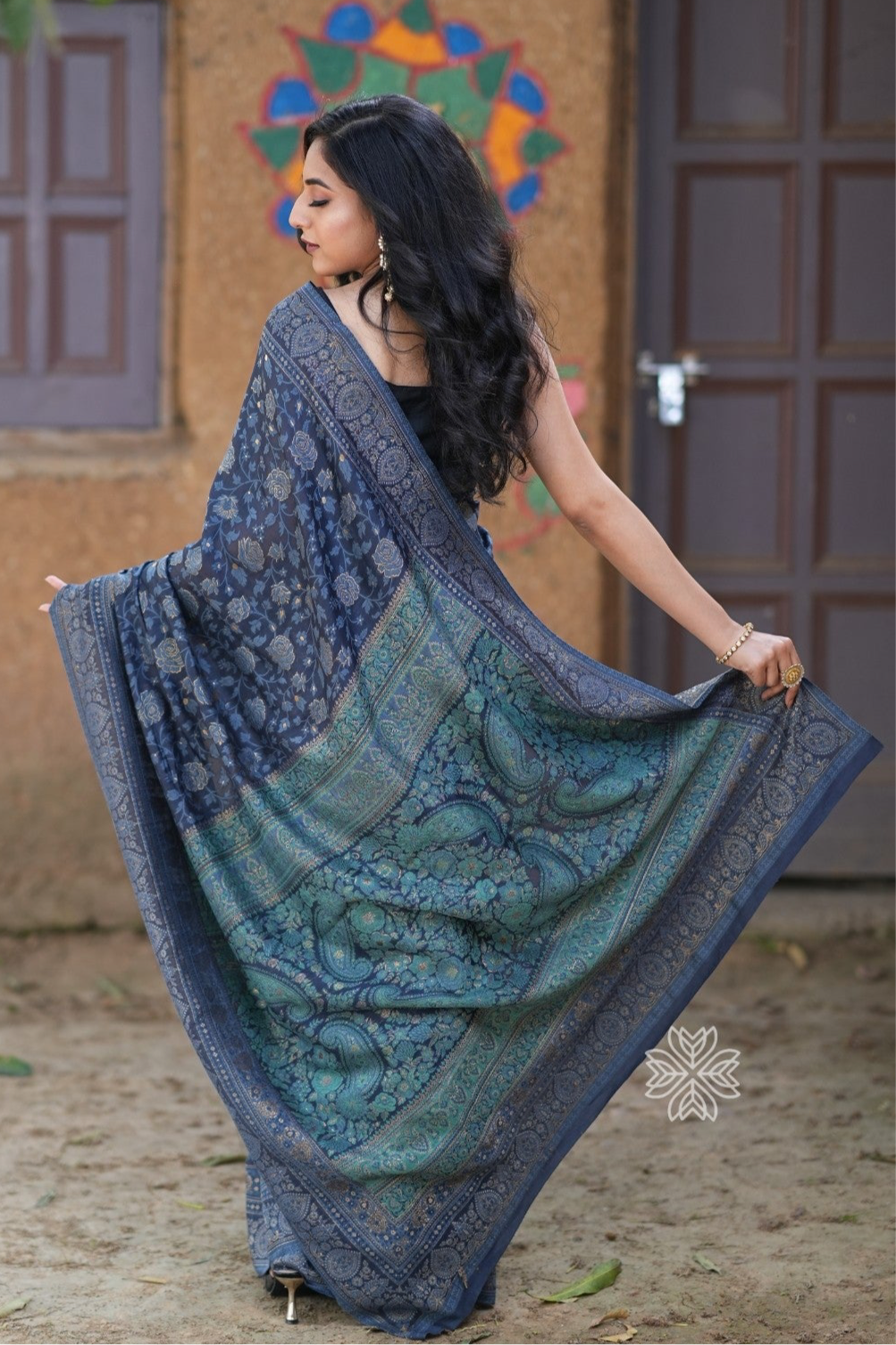 Dark Grey Kani Chanderi Silk Saree