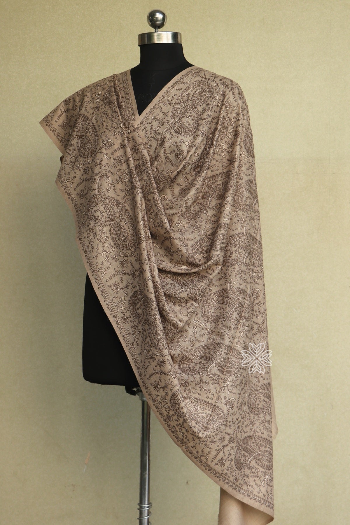 Beige Sozni Jaal Fine Wool Shawl