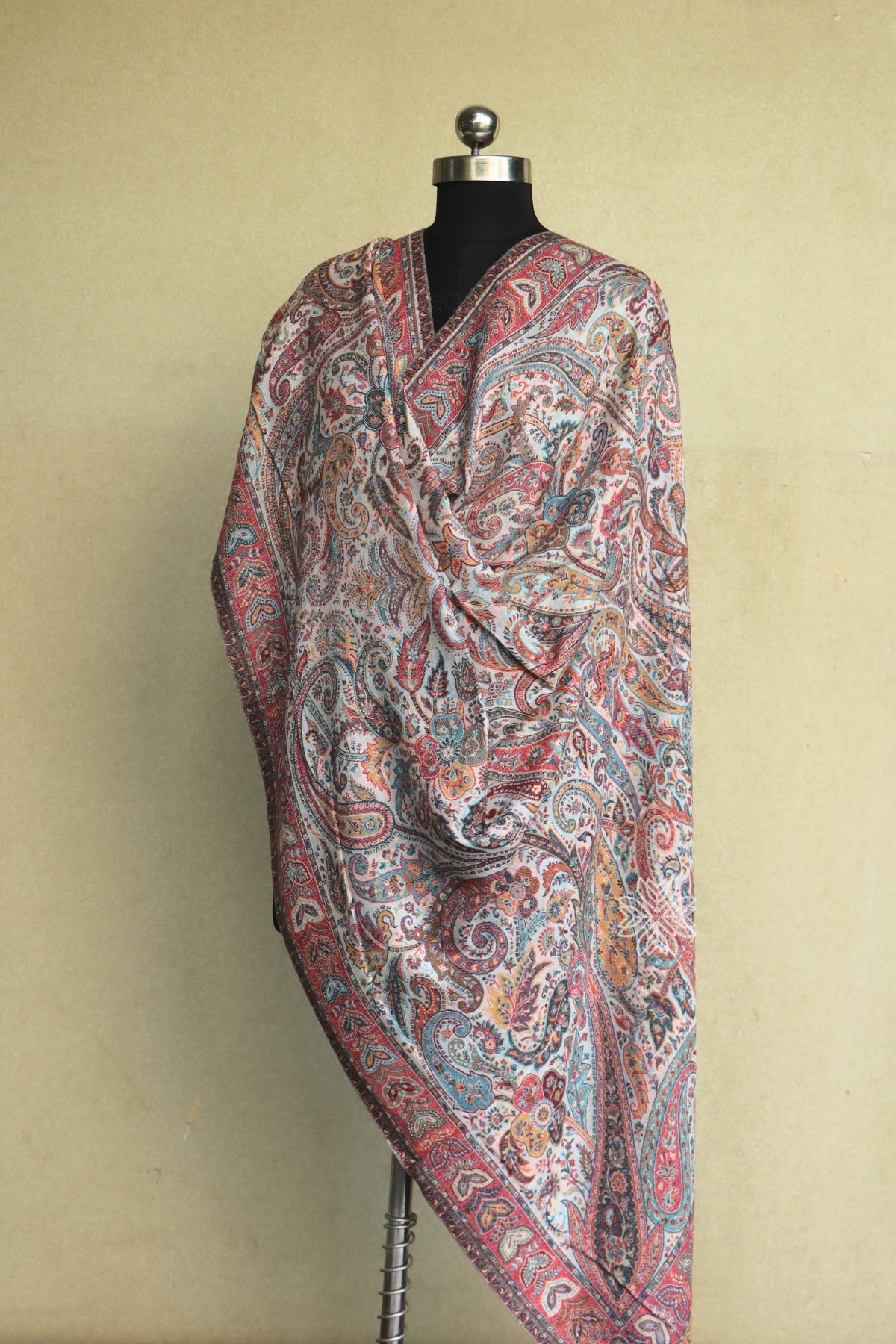 Off White Kani Jamawar Fine Wool Shawl
