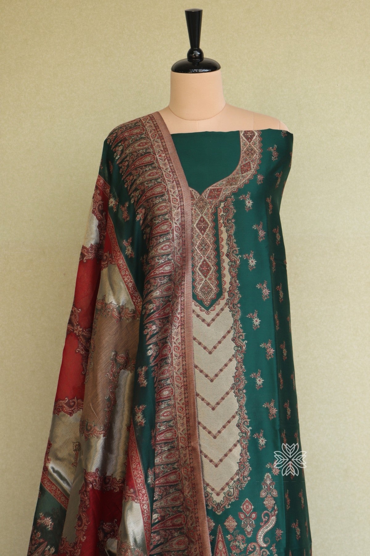Green Kani Silk Suit with Zari Dupatta