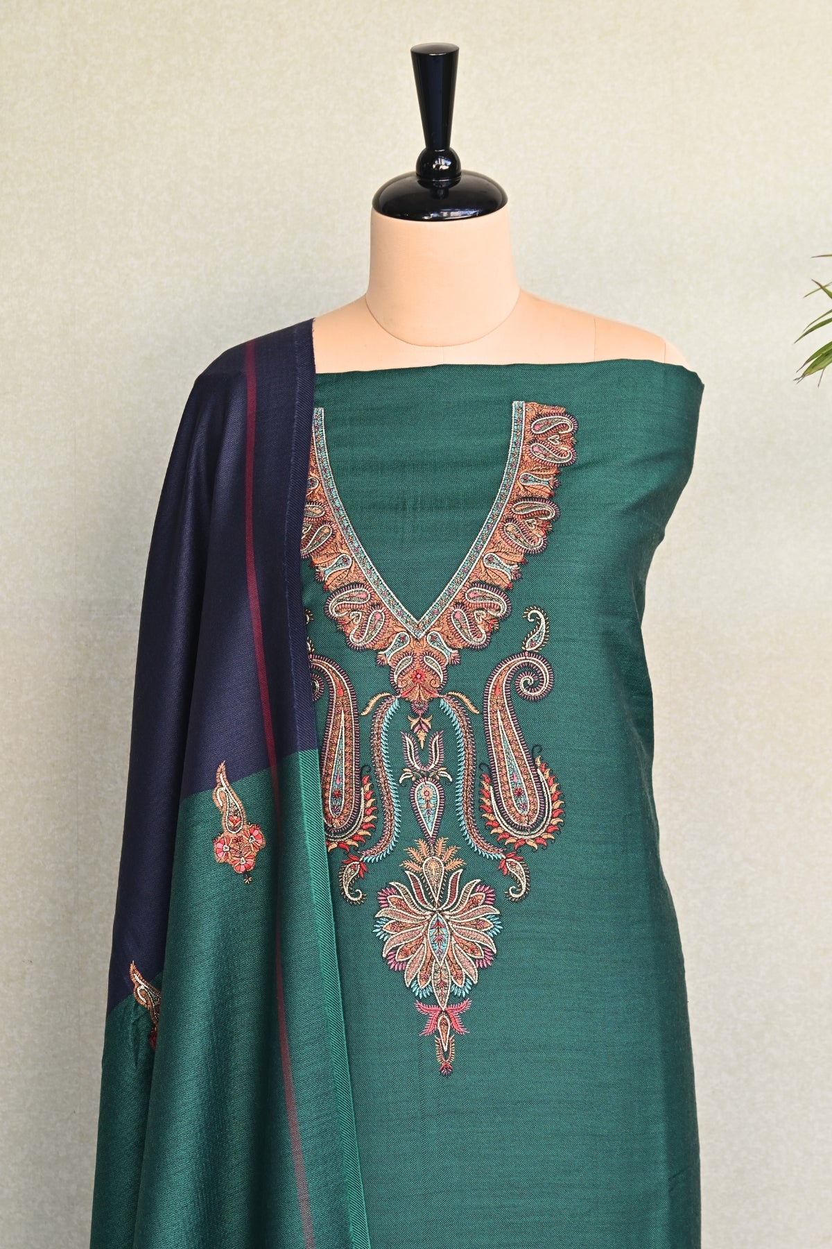 Green Fine Wool Embroidered Unstitched Suit