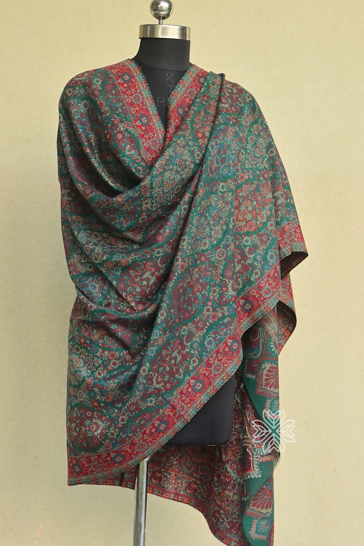 Green Kani Jamawar Fine Wool Shawl